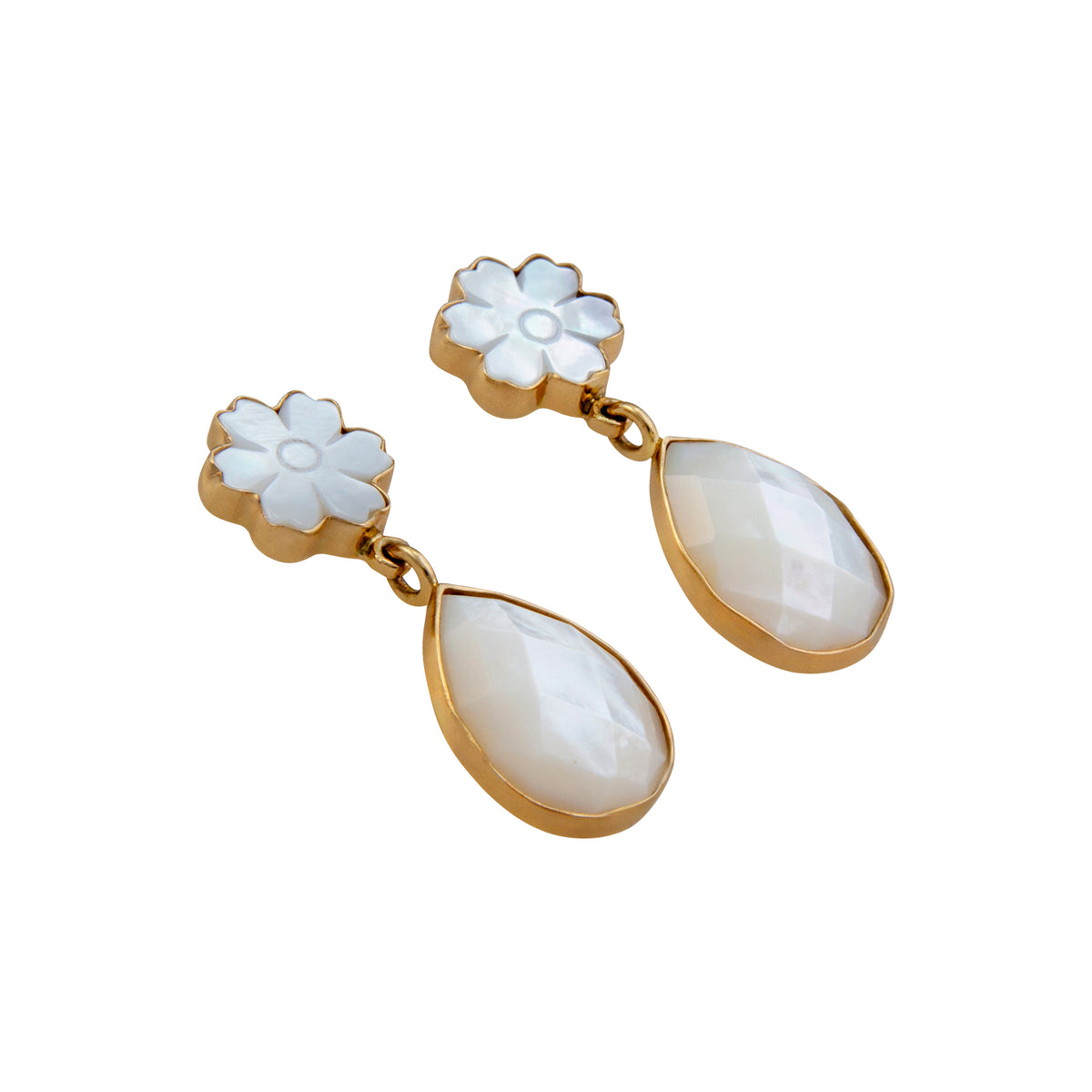 Alchemia Mother of Pearl Flower Teardrop Post Earrings | Charles Albert Jewelry