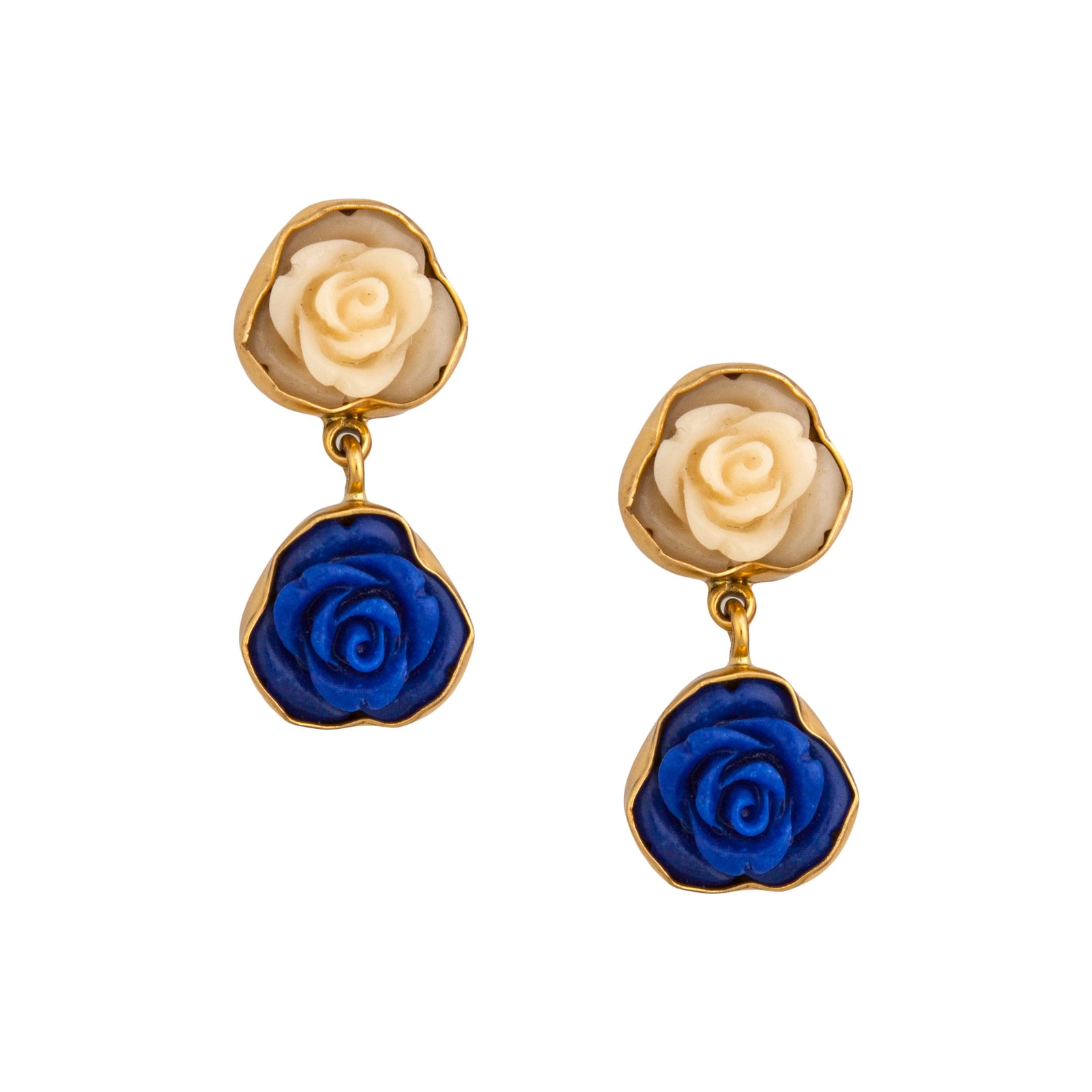 Alchemia Beige and Blue Resin Rose Post Earrings | Charles Albert Jewelry