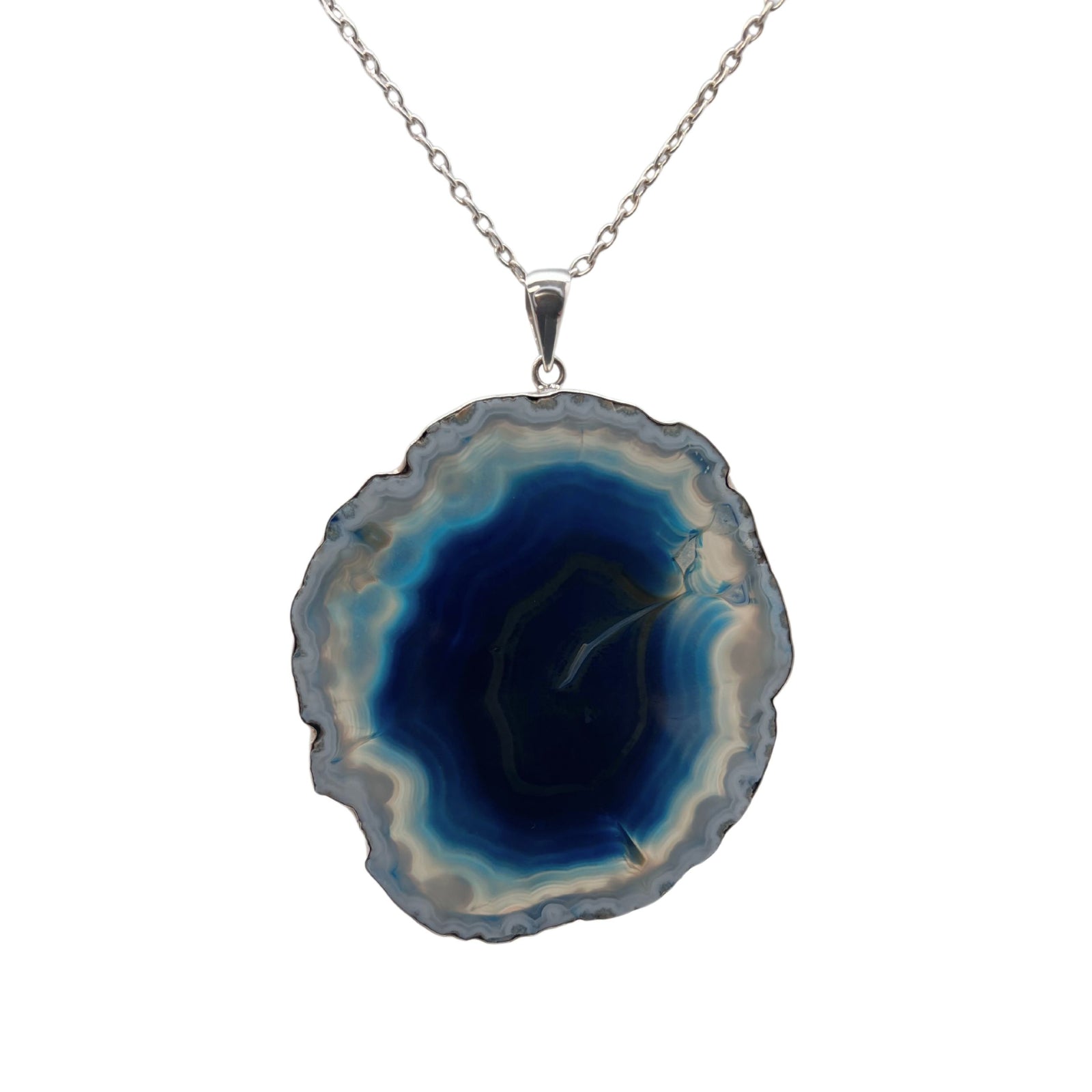 Sterling Silver Blue Agate Slice Pendant | Charles Albert Jewelry