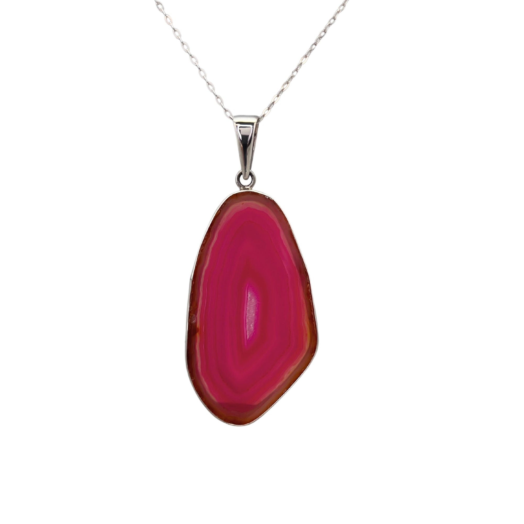 Sterling Silver Pink Agate Slice Pendant | Charles Albert Jewelry
