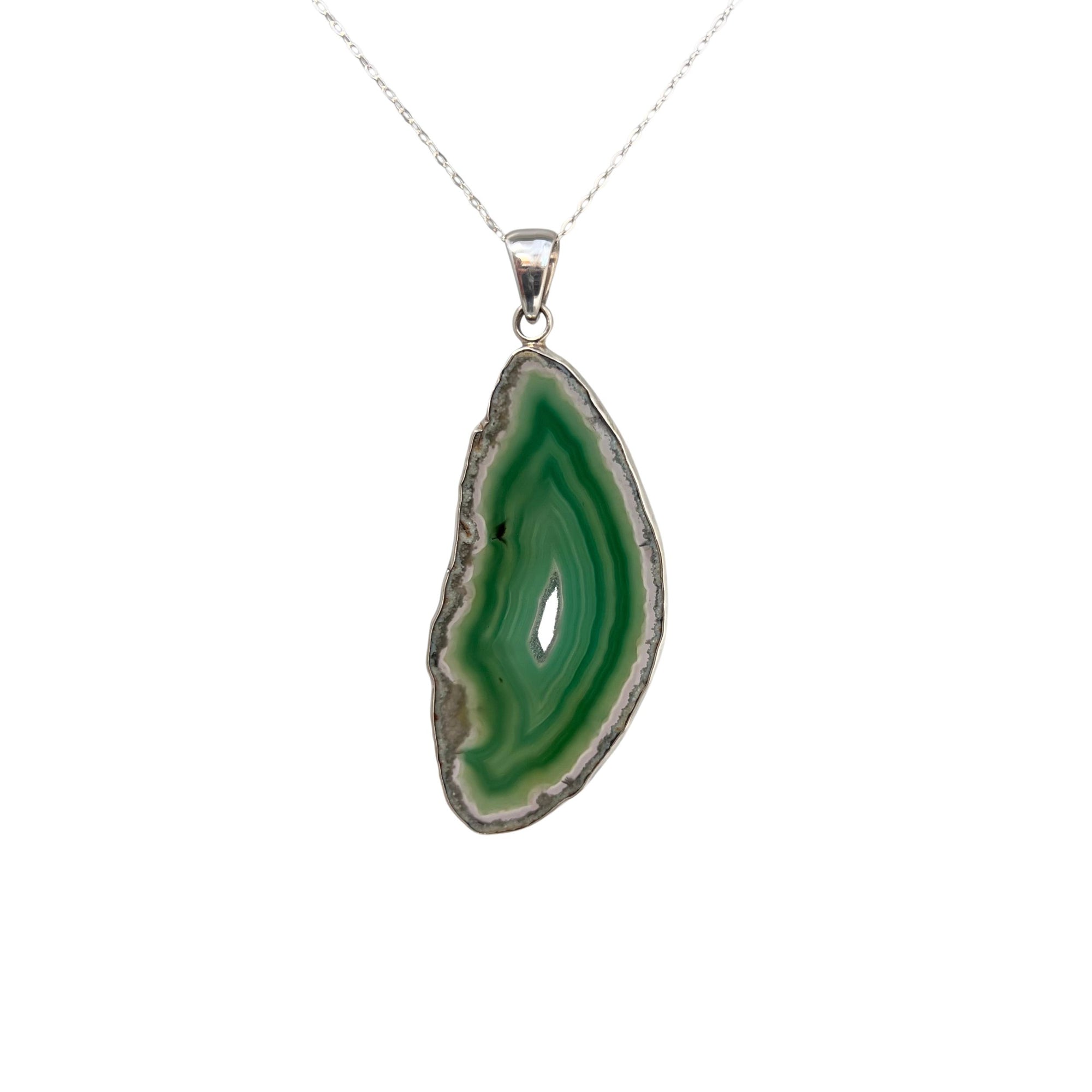 Sterling Silver Green Agate Slice Pendant | Charles Albert Jewelry