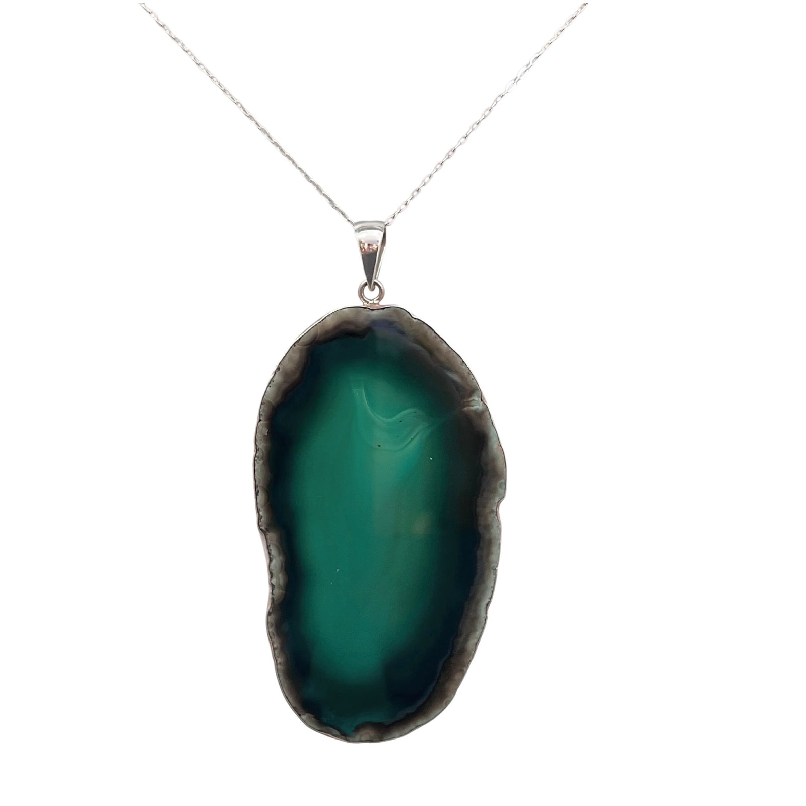 Sterling Silver Green Agate Slice XL Pendant | Charles Albert Jewelry