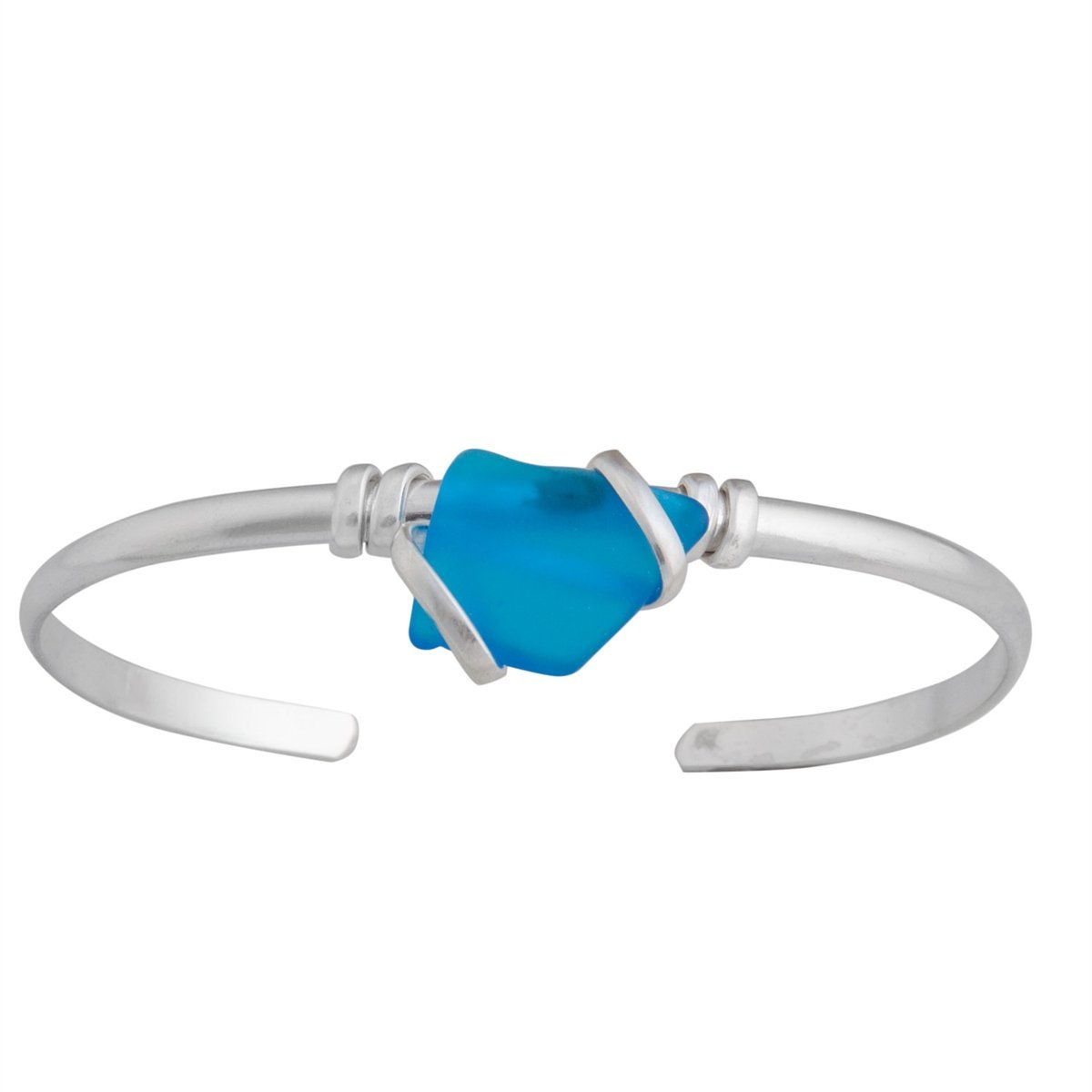Pop-Up Mākeke - Charles Albert Jewelry - Blue Pompano Beach Glass Mini Cuff - Front View