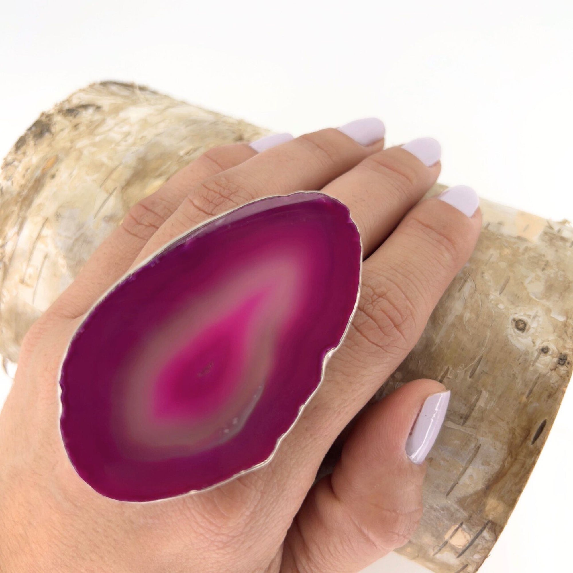 Sterling Silver Pink Agate Slice Ring #2 | Charles Albert Jewelry