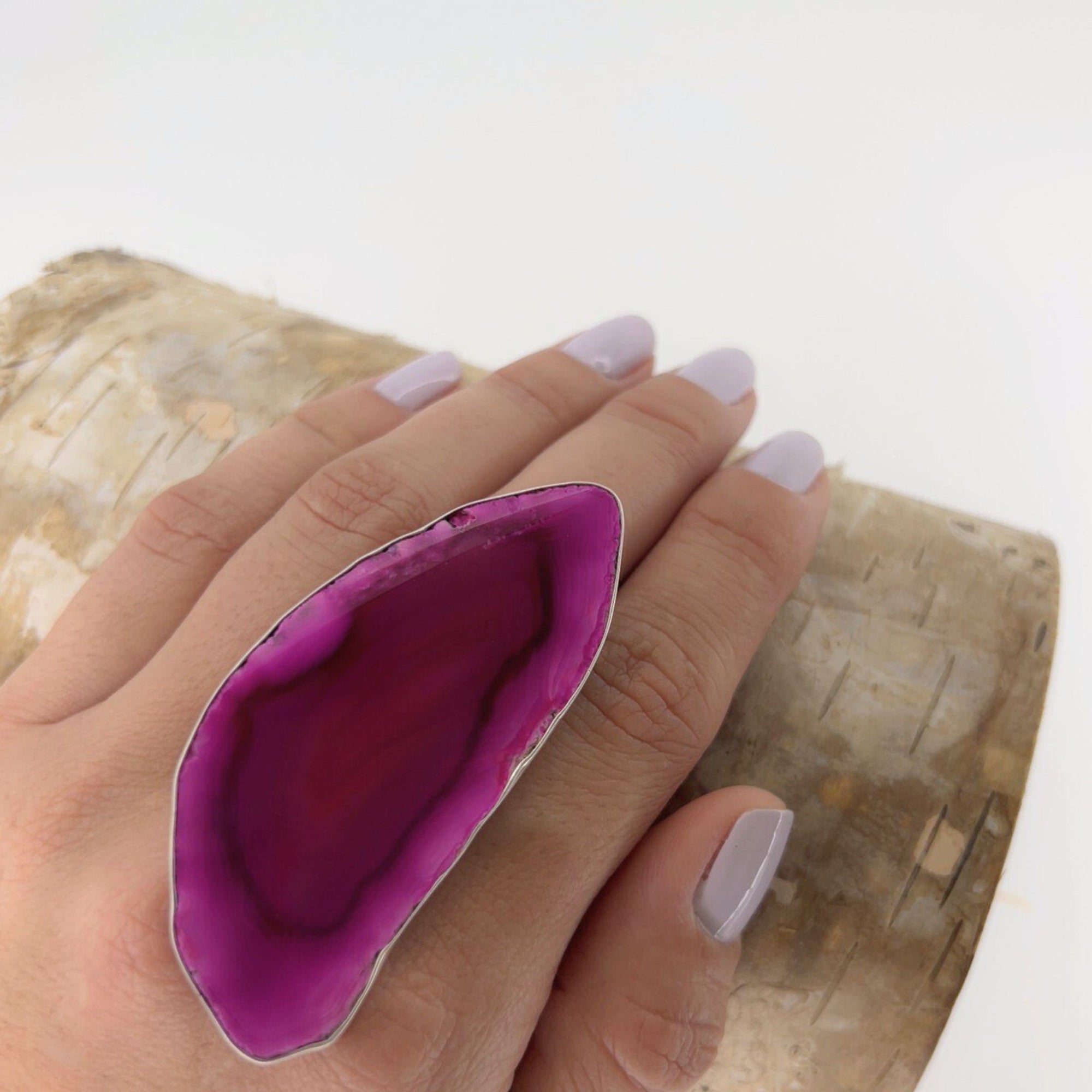 Sterling Silver Pink Agate Slice Ring #6 | Charles Albert Jewelry