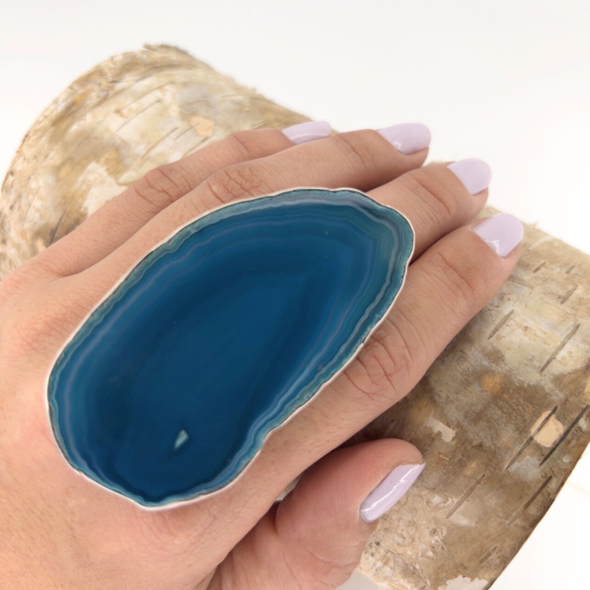 Sterling Silver Teal Agate Slice Ring #6 | Charles Albert Jewelry