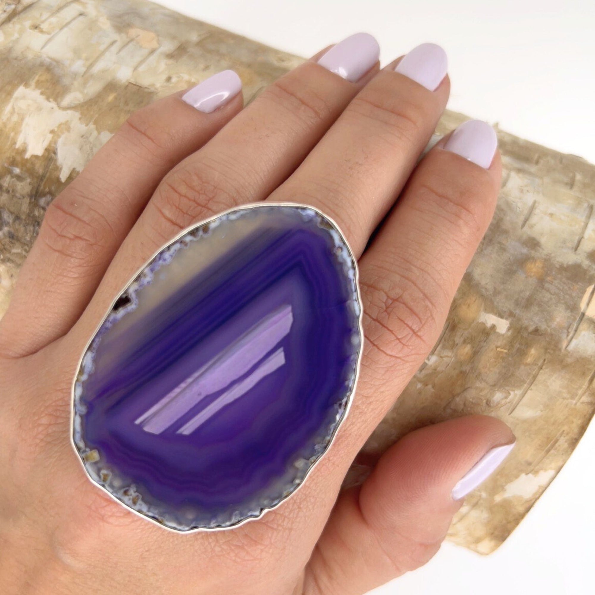 Sterling Silver Purple Agate Slice Ring #1 | Charles Albert Jewelry