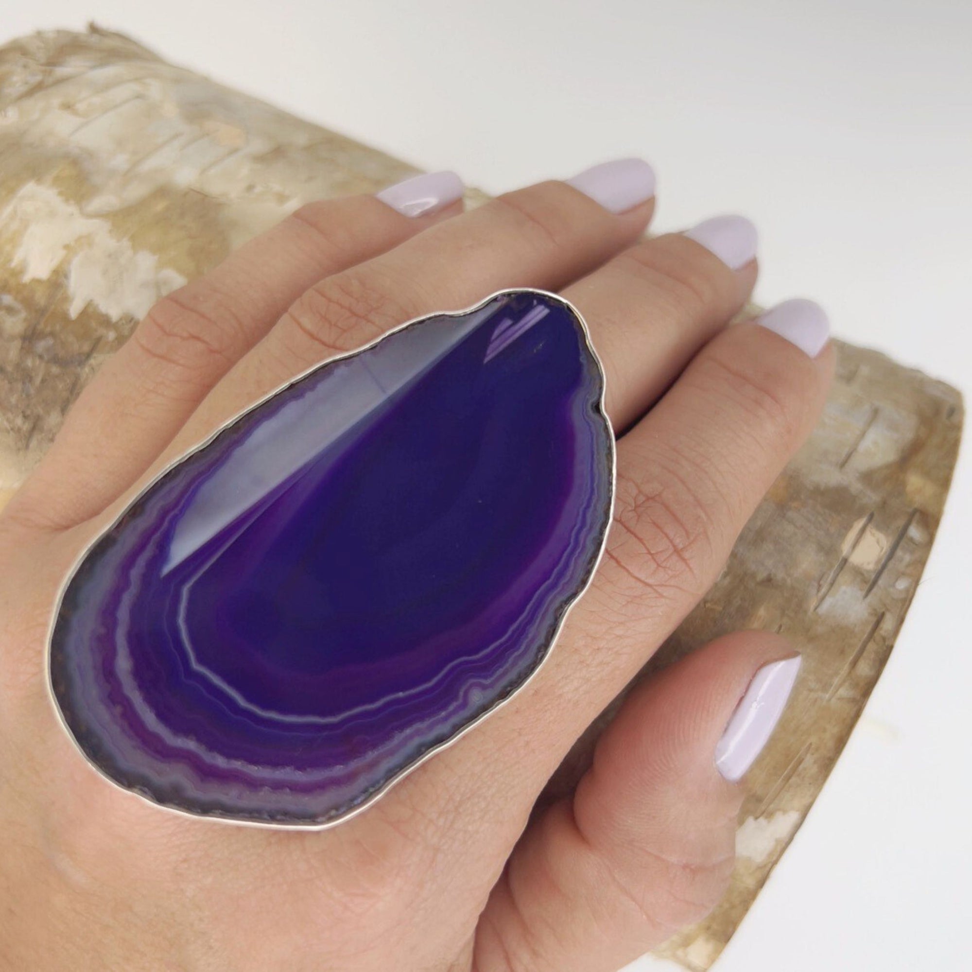 Sterling Silver Purple Agate Slice Ring #5 | Charles Albert Jewelry