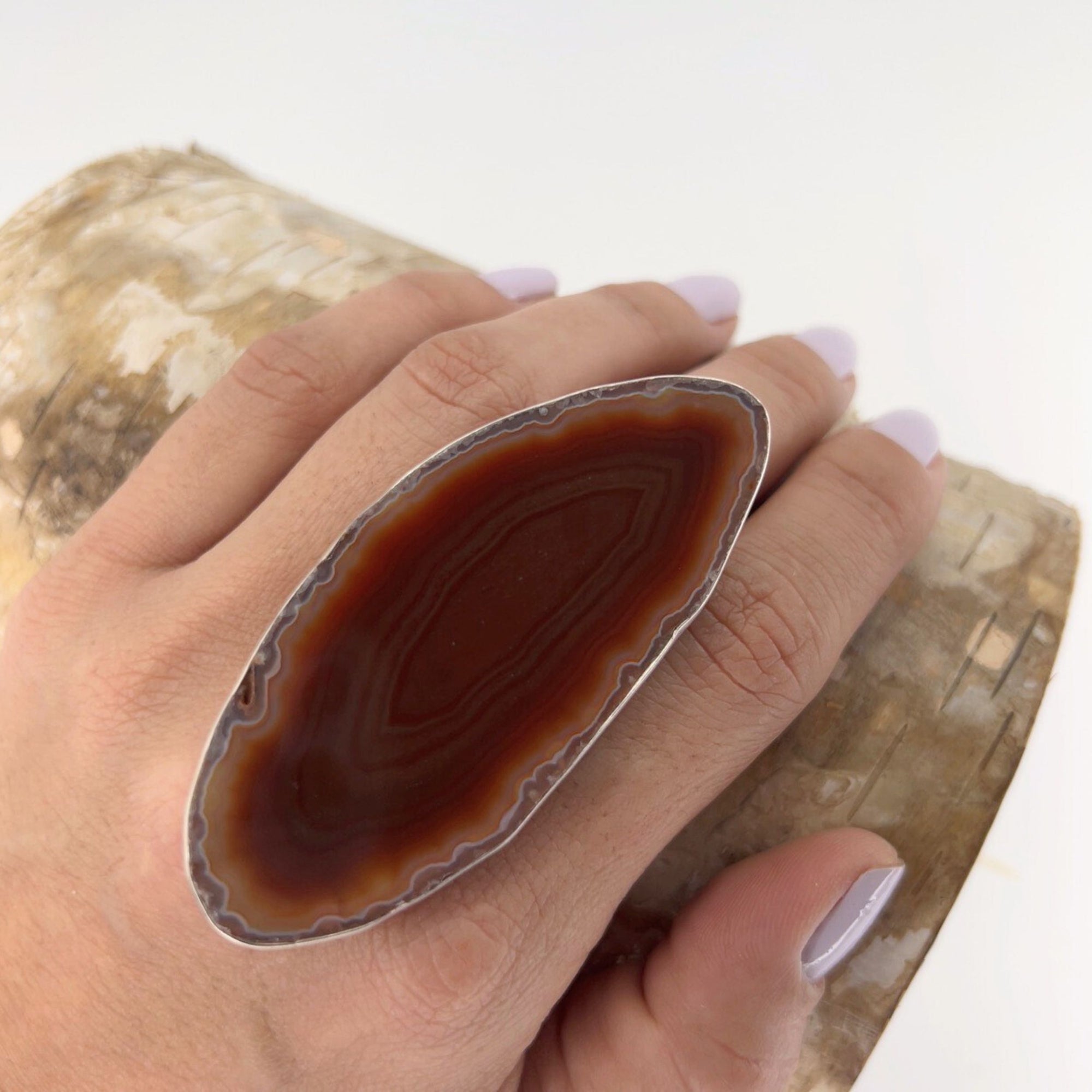 Sterling Silver Rust Agate Slice Ring #10 | Charles Albert Jewelry