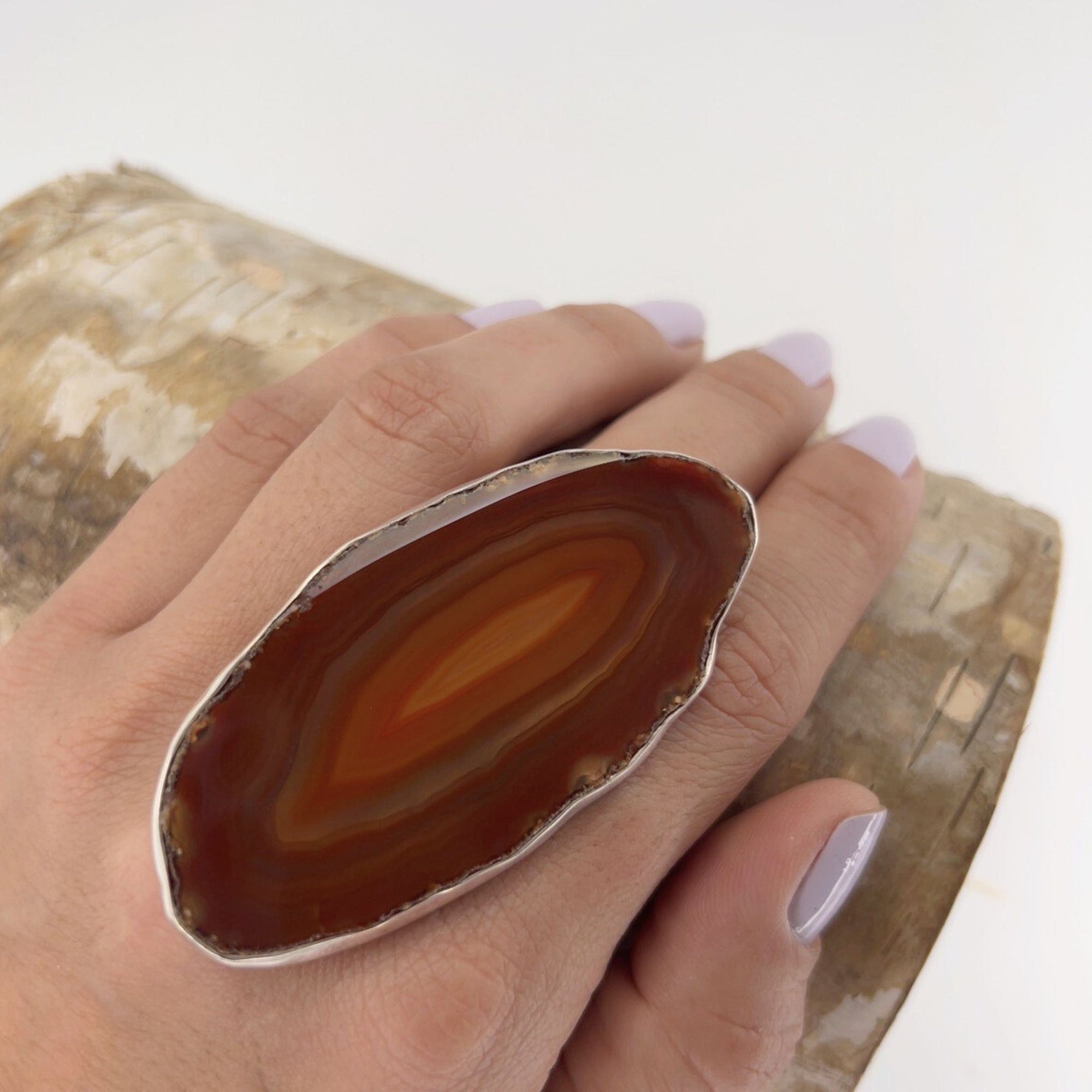 Sterling Silver Rust Agate Slice Ring #7 | Charles Albert Jewelry