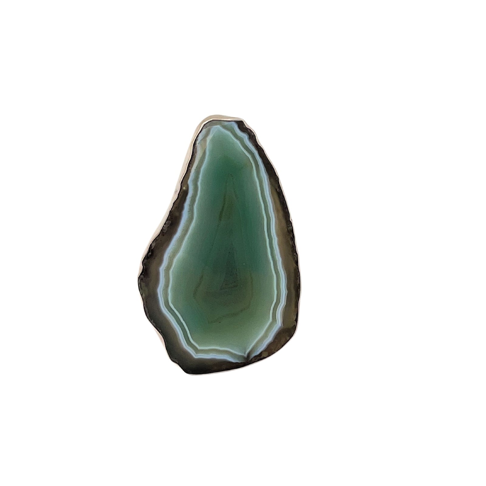 Sterling Silver Green Agate Slice Ring #1 | Charles Albert Jewelry