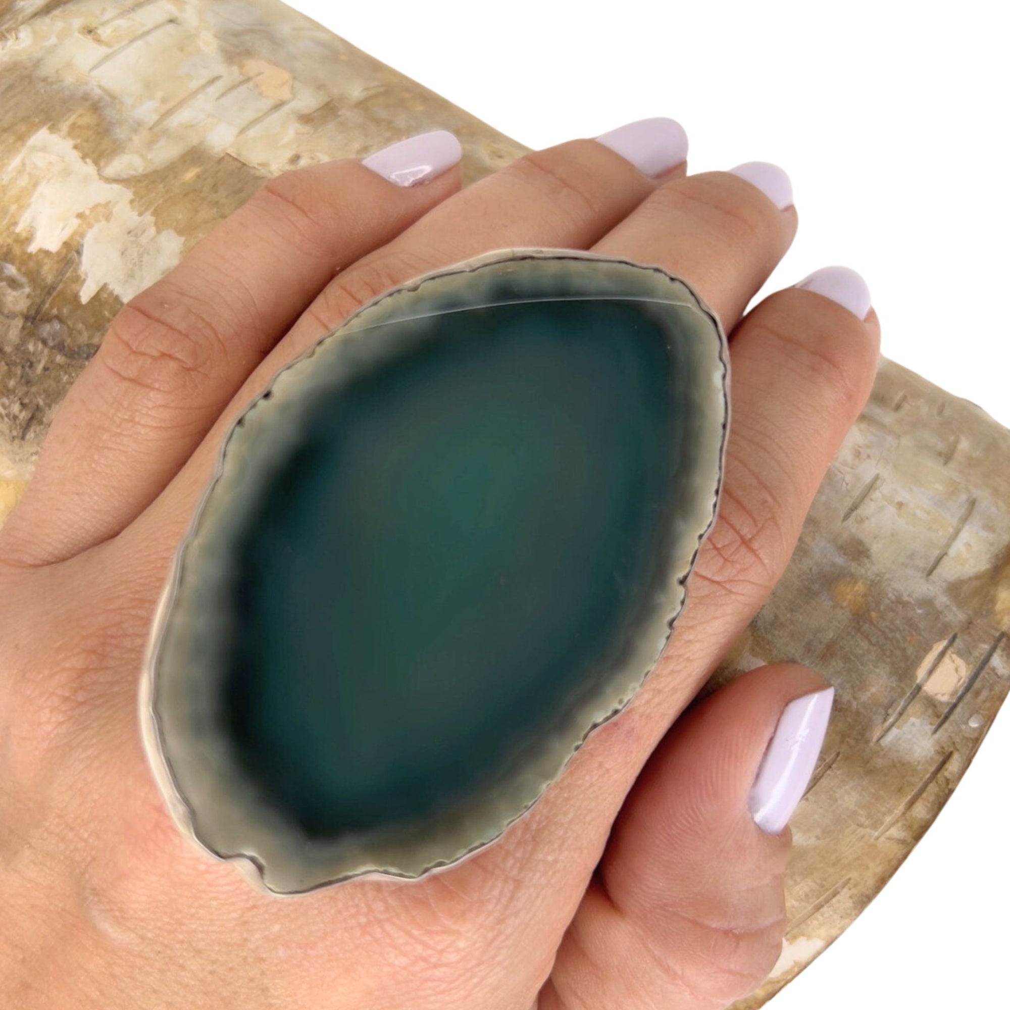 Sterling Silver Green Agate Slice Ring #4 | Charles Albert Jewelry