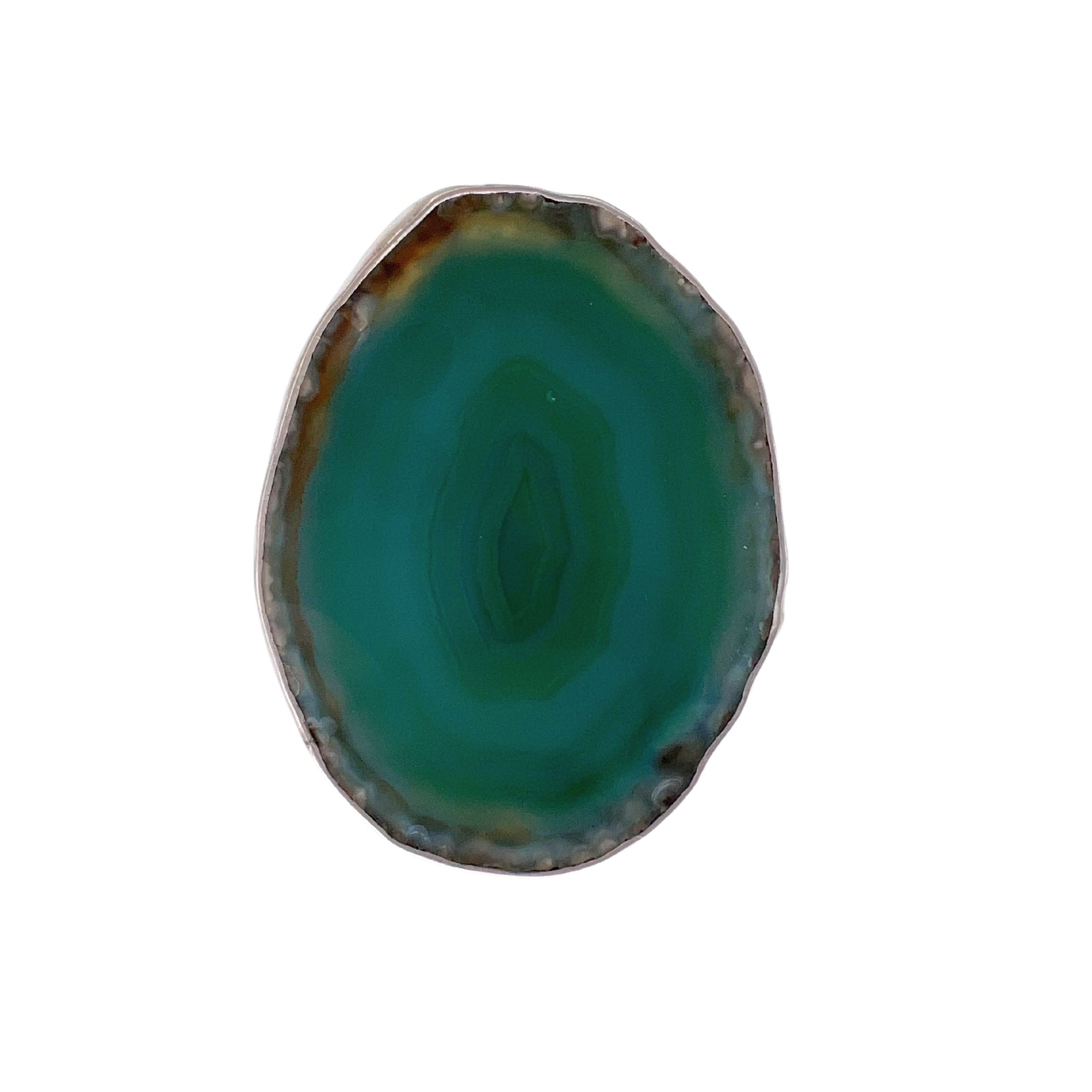 Sterling Silver Green Agate Slice Ring #7 | Charles Albert Jewelry