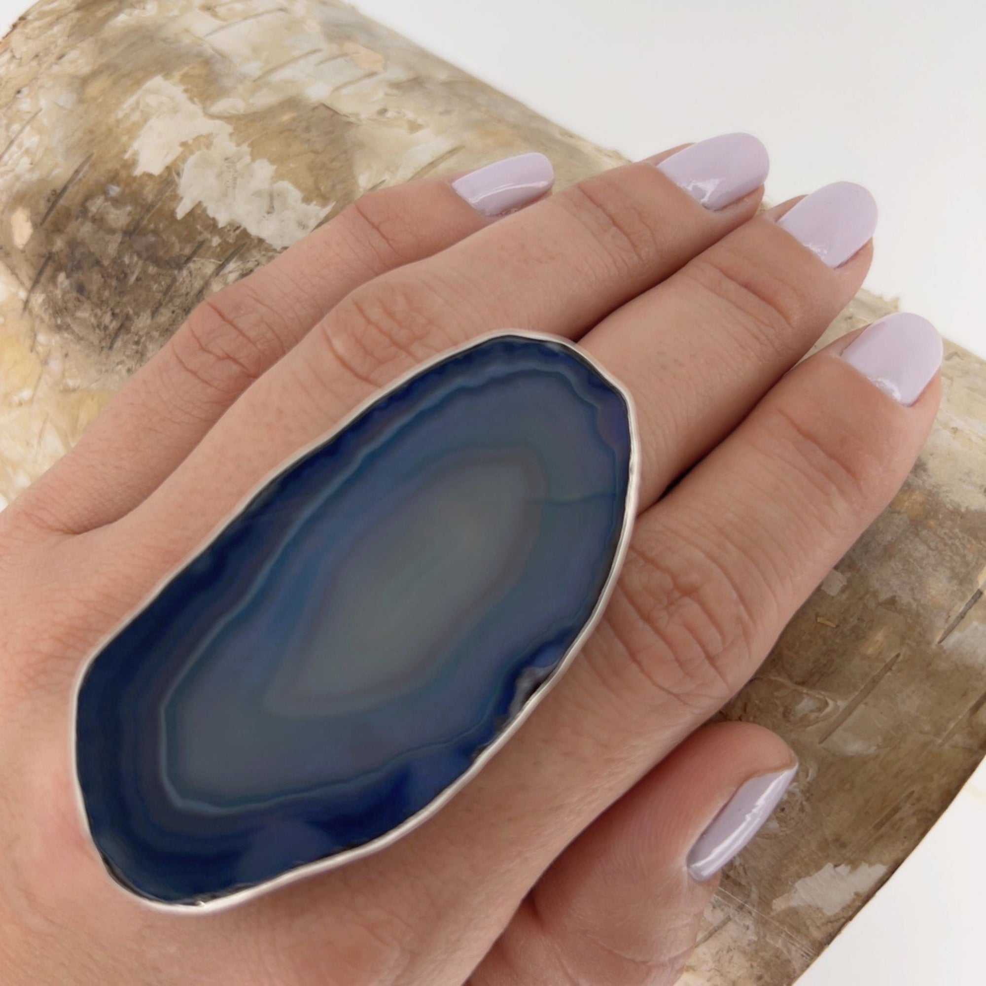 Sterling Silver Blue Agate Slice Ring #7 | Charles Albert Jewelry