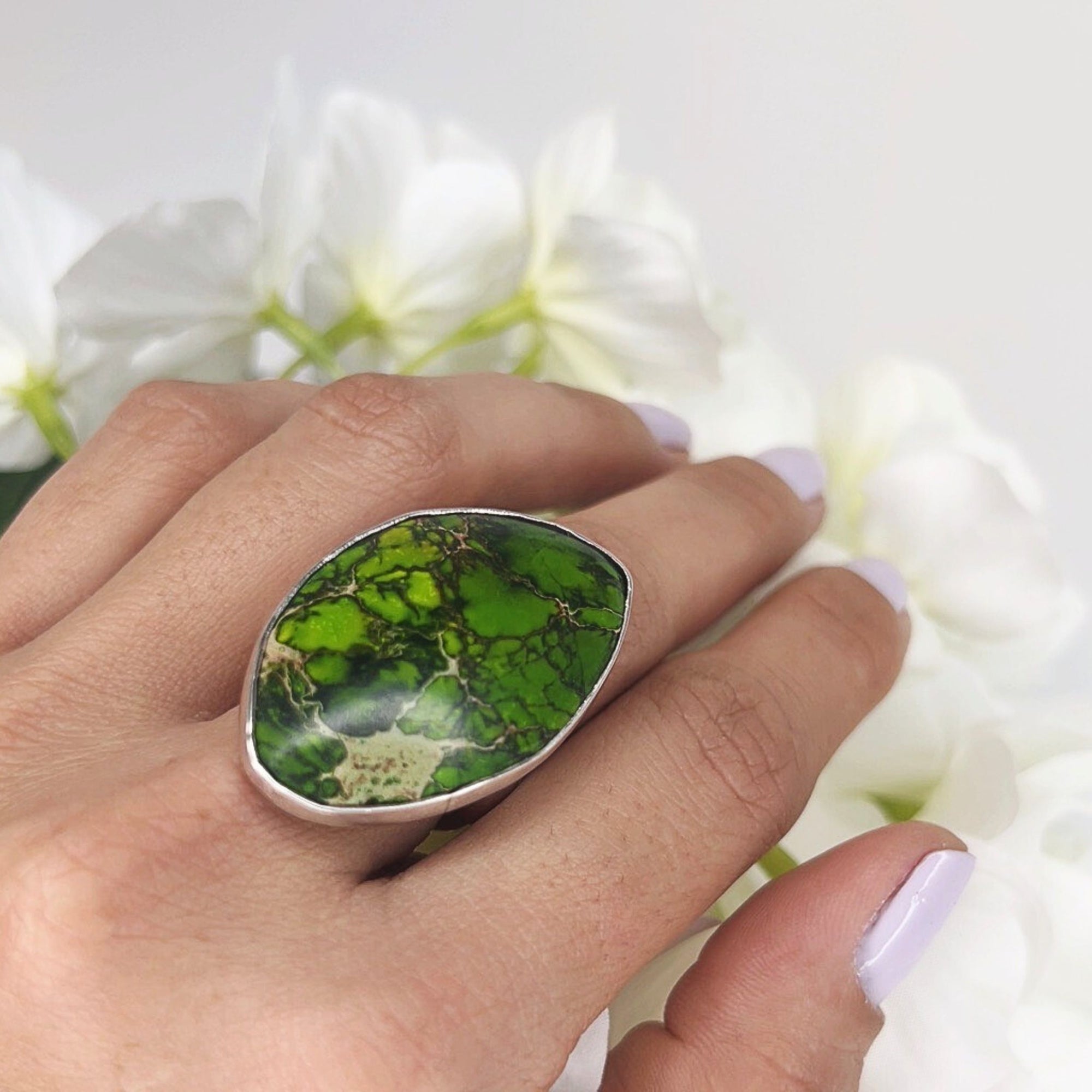 Sterling Silver Medium #1 Green Jasper Ring | Charles Albert Jewelry
