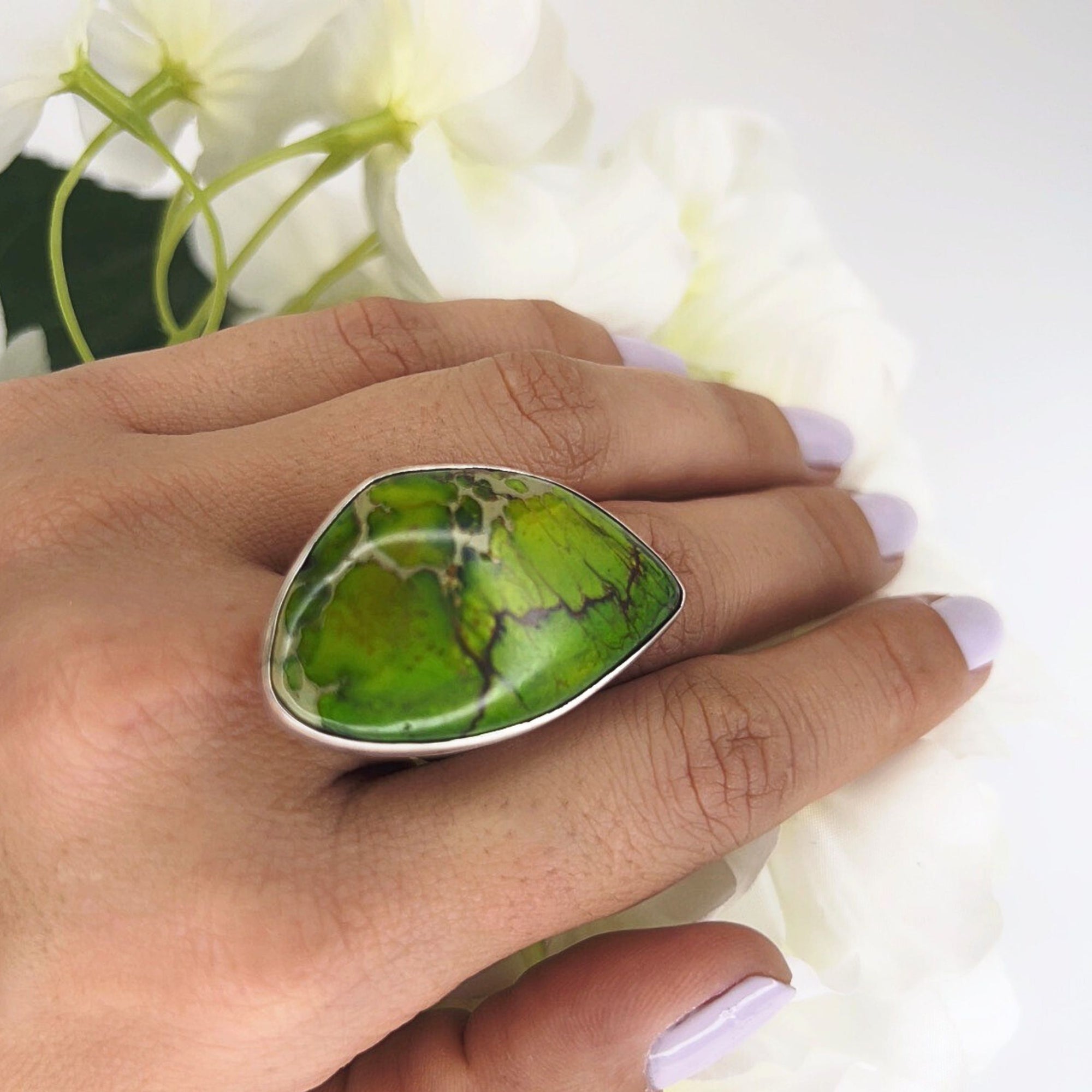 Sterling Silver Medium #6 Green Jasper Ring | Charles Albert Jewelry