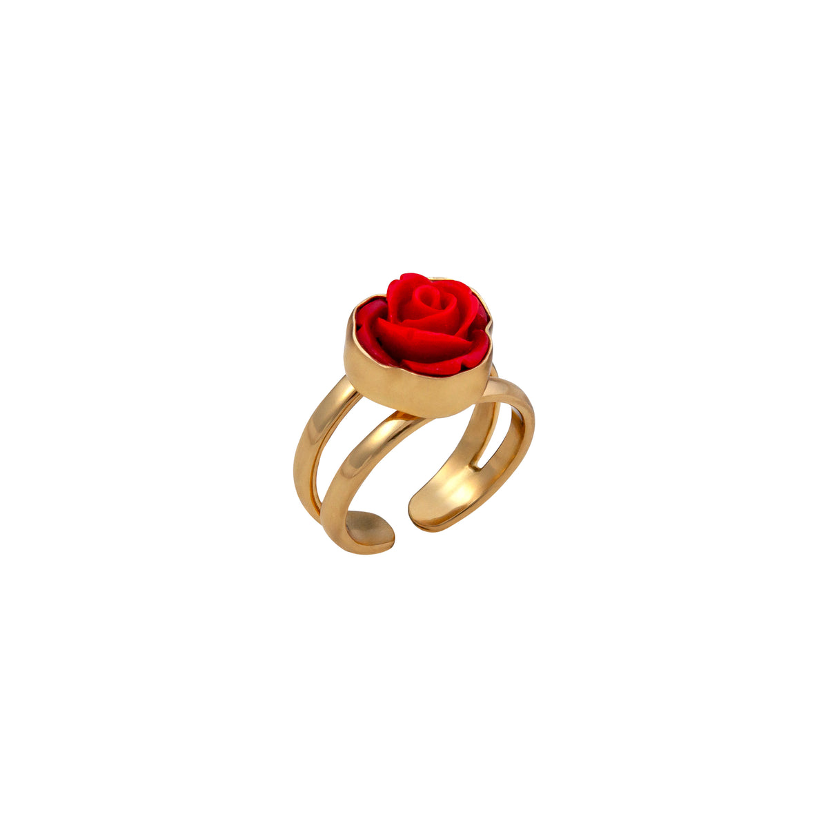 Alchemia Red Resin Rose Adjustable Cuff Ring | Charles Albert Jewelry