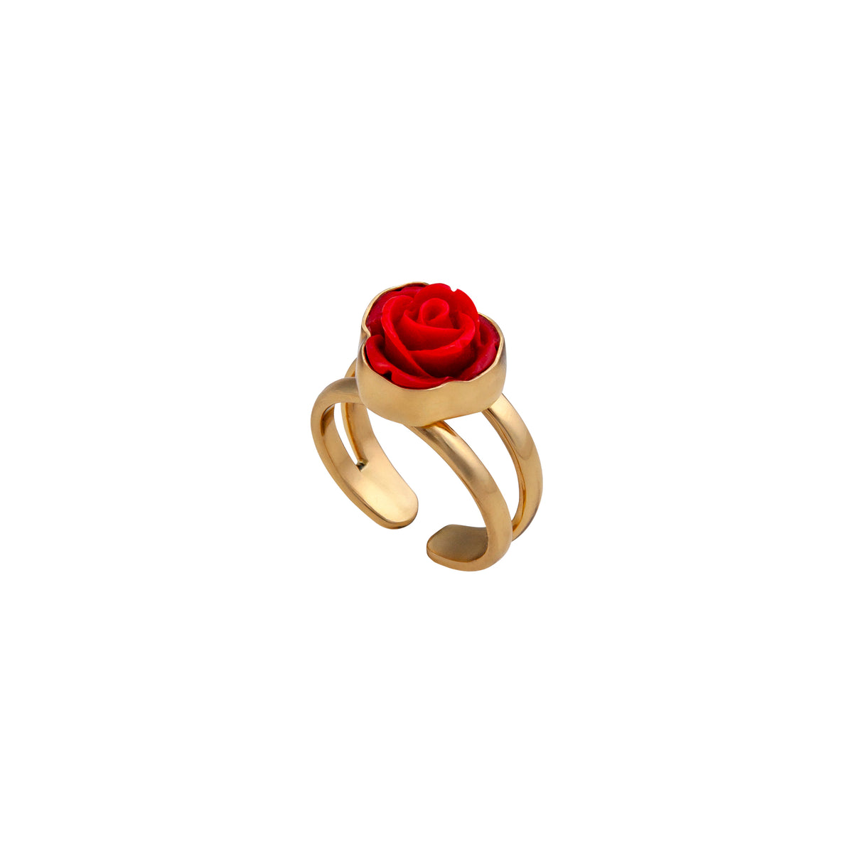Alchemia Red Resin Rose Adjustable Cuff Ring | Charles Albert Jewelry