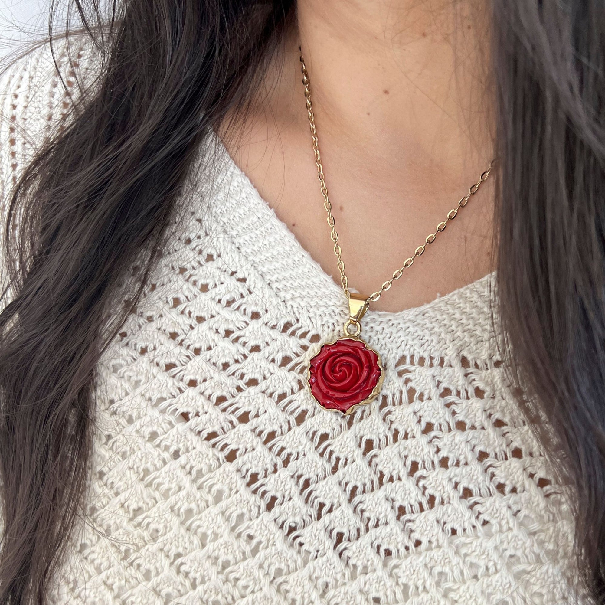 Alchemia Red Resin Rose Pendant | Charles Albert Jewelry