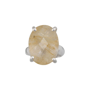 Sterling Silver Rutilated Quartz Prong Set Adjustable Ring | Charles Albert Jewelry