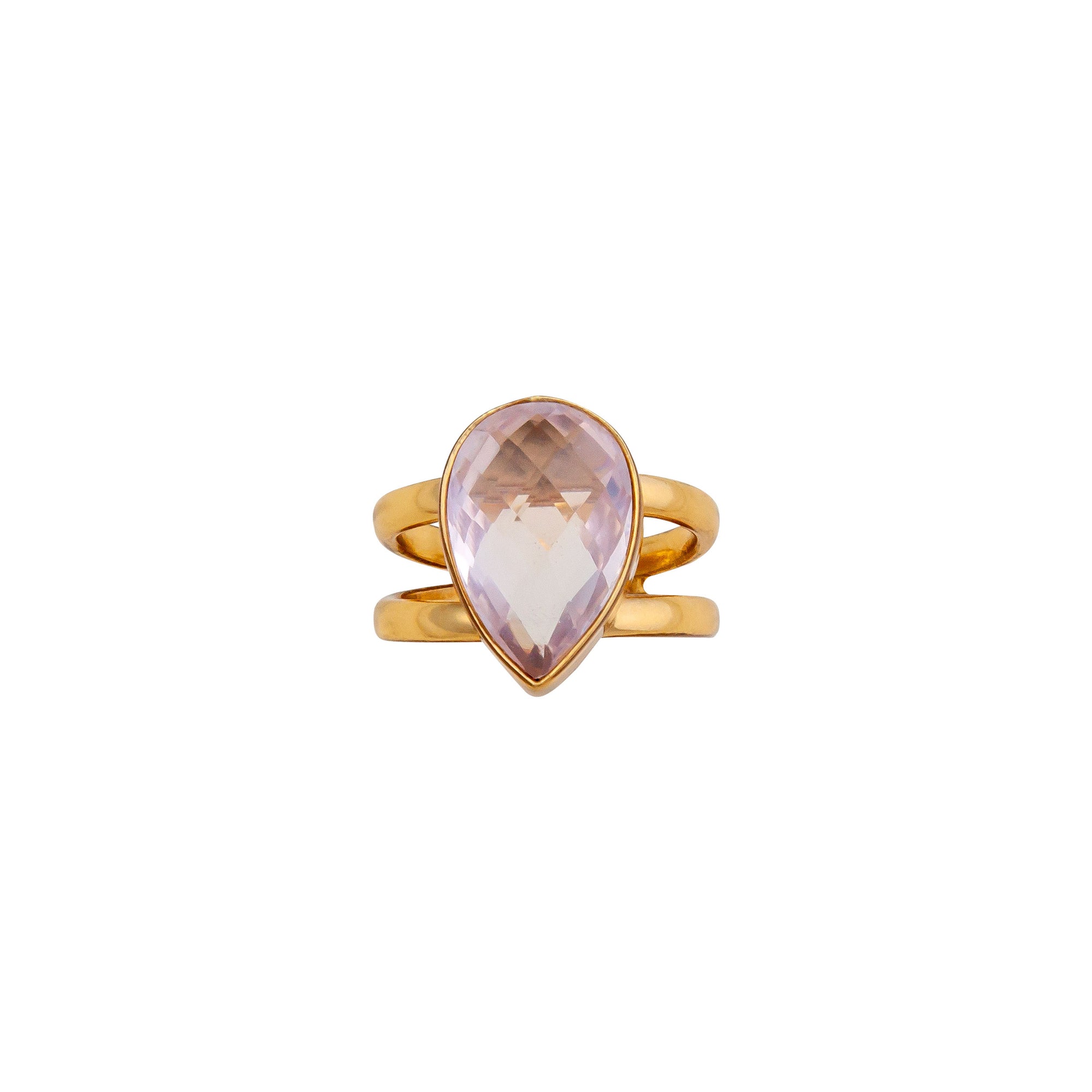 Alchemia Rose Quartz Teardrop Adjustable Cuff Ring | Charles Albert Jewelry