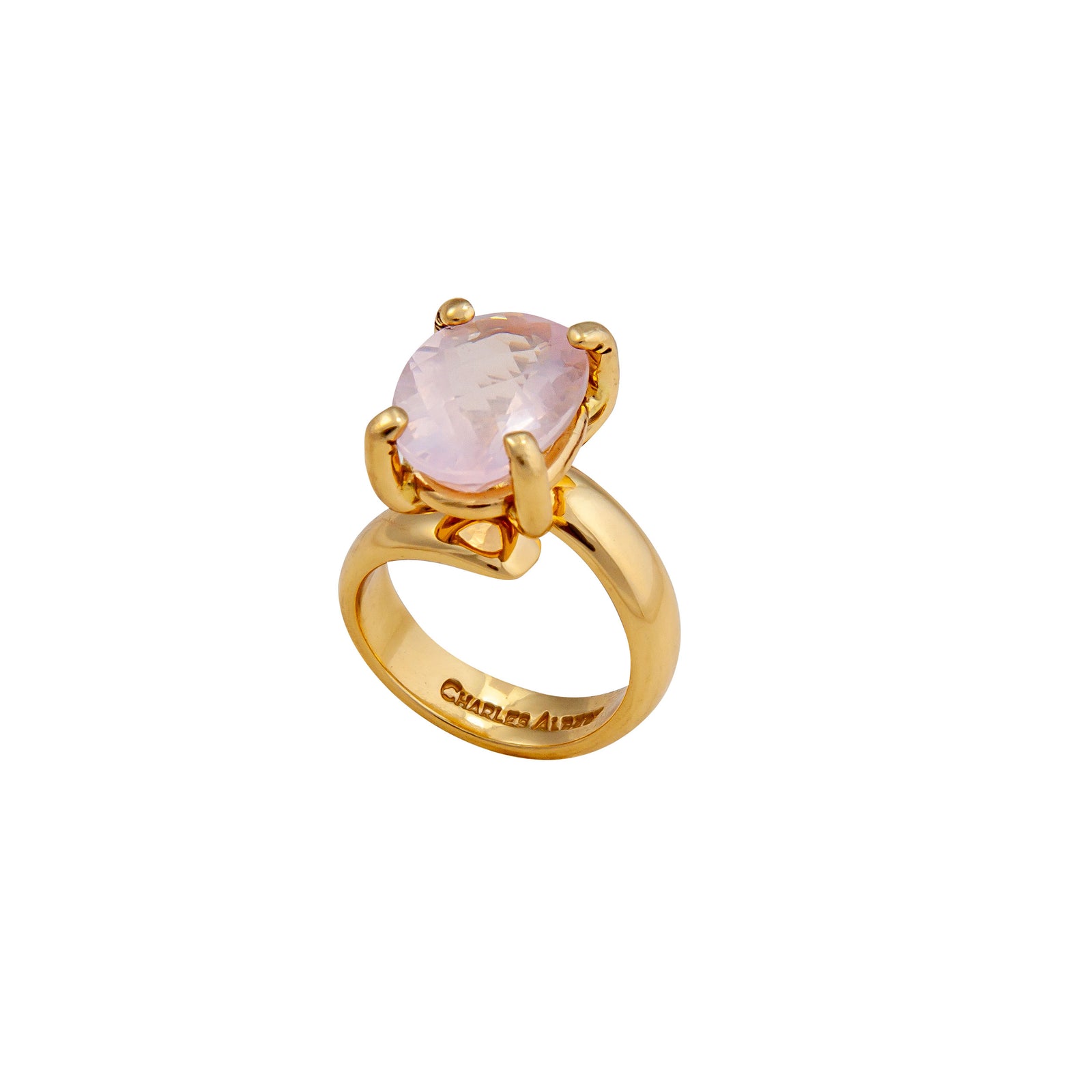 Alchemia Rose Quartz Oval Prong Set Adjustable Ring | Charles Albert Jewelry