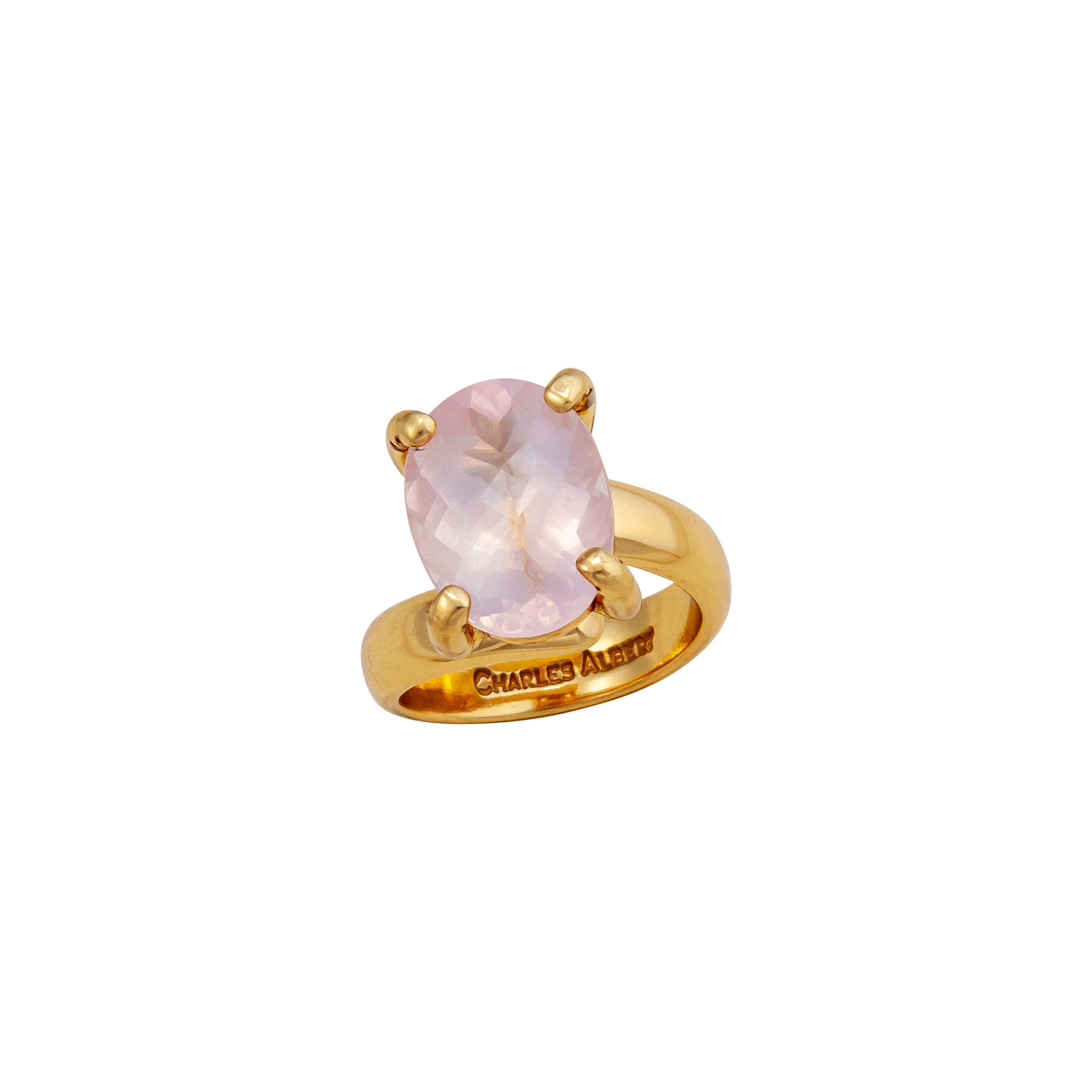 Alchemia Rose Quartz Oval Prong Set Adjustable Ring | Charles Albert Jewelry