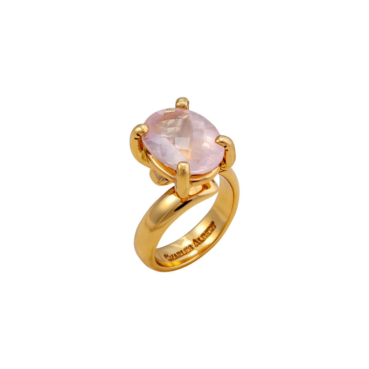 Alchemia Rose Quartz Oval Prong Set Adjustable Ring | Charles Albert Jewelry