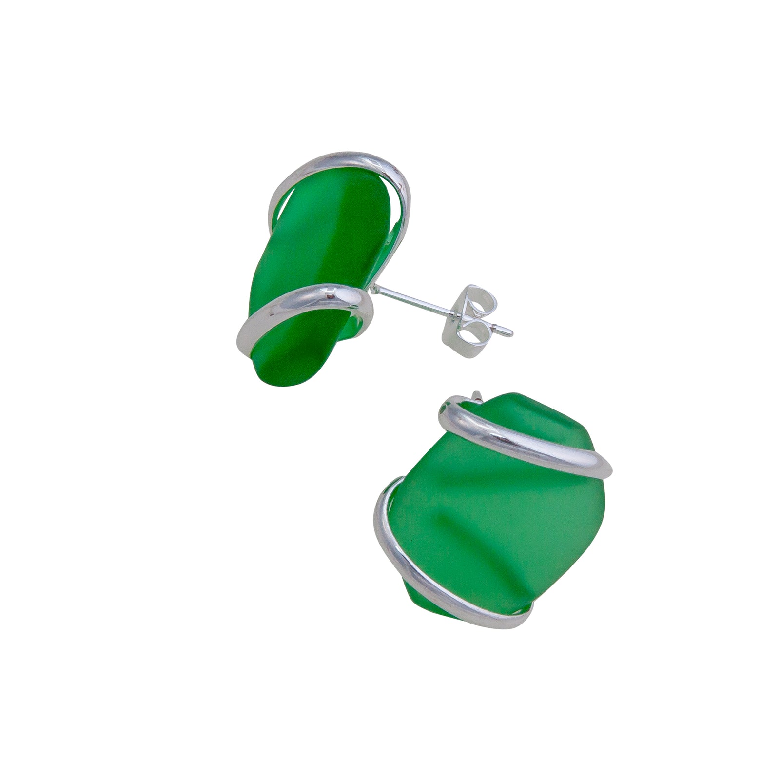Green Pompano Beach Glass Freeform Post Earring | Charles Albert Jewelry