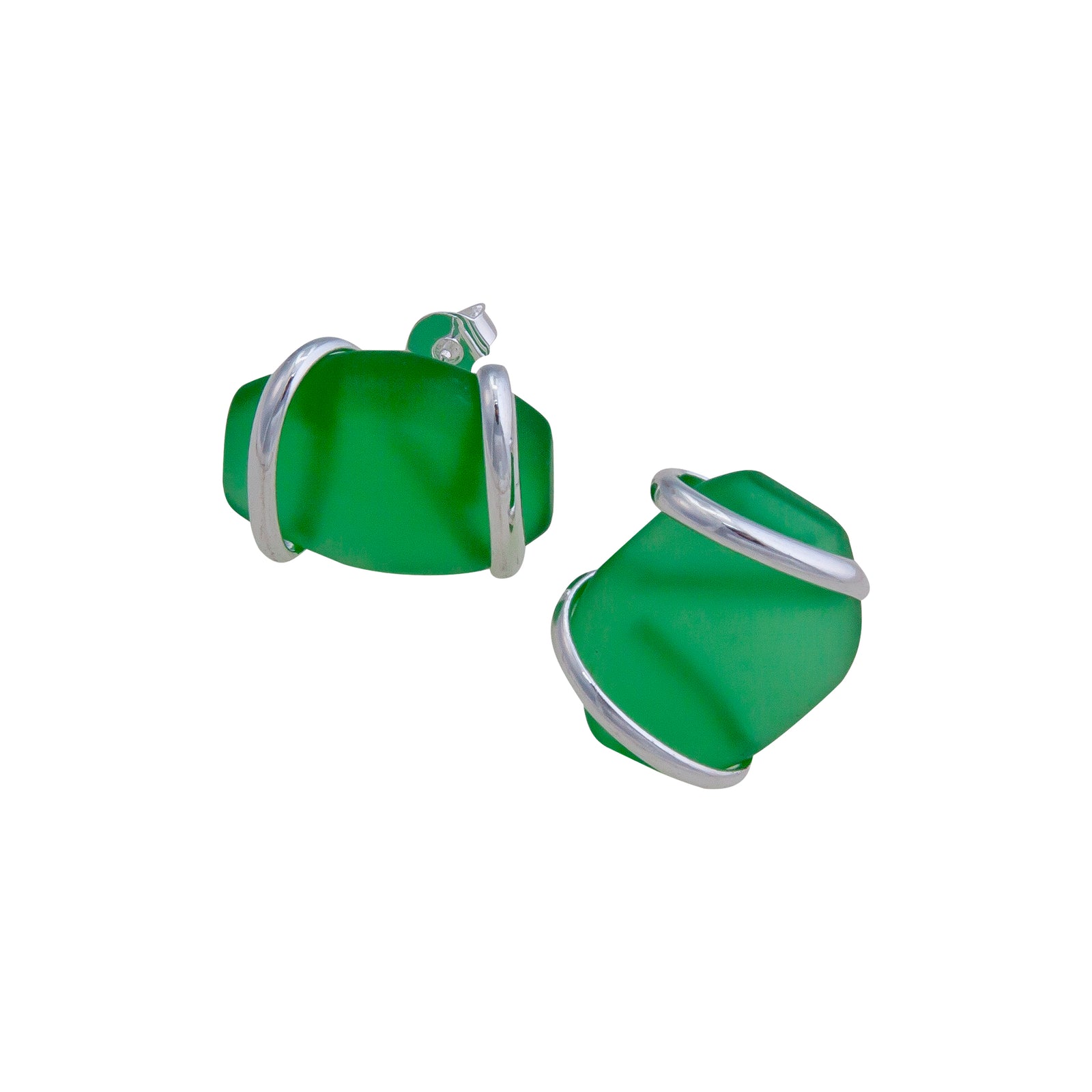 Green Pompano Beach Glass Freeform Post Earring | Charles Albert Jewelry