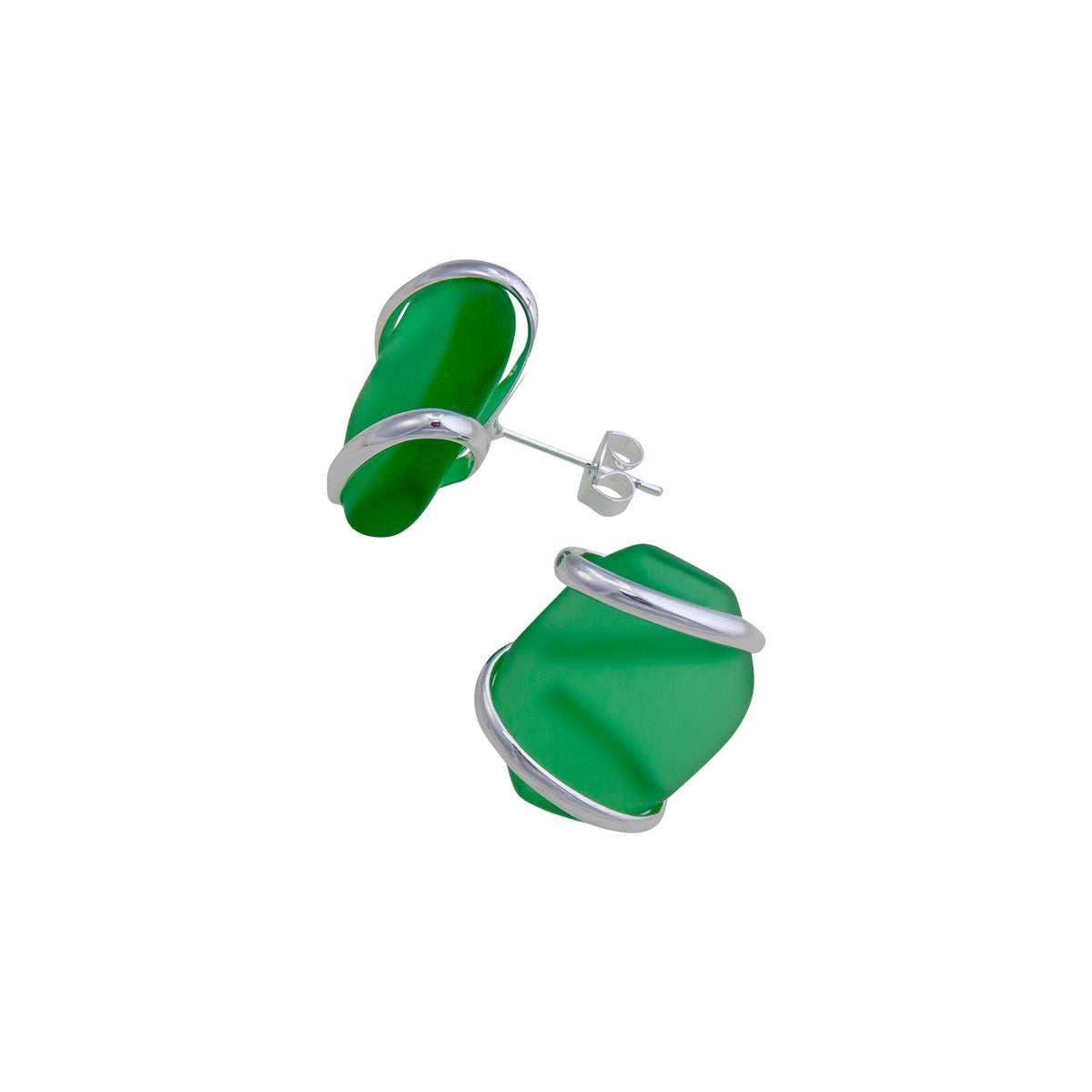 Green Pompano Beach Glass Freeform Post Earring | Charles Albert Jewelry