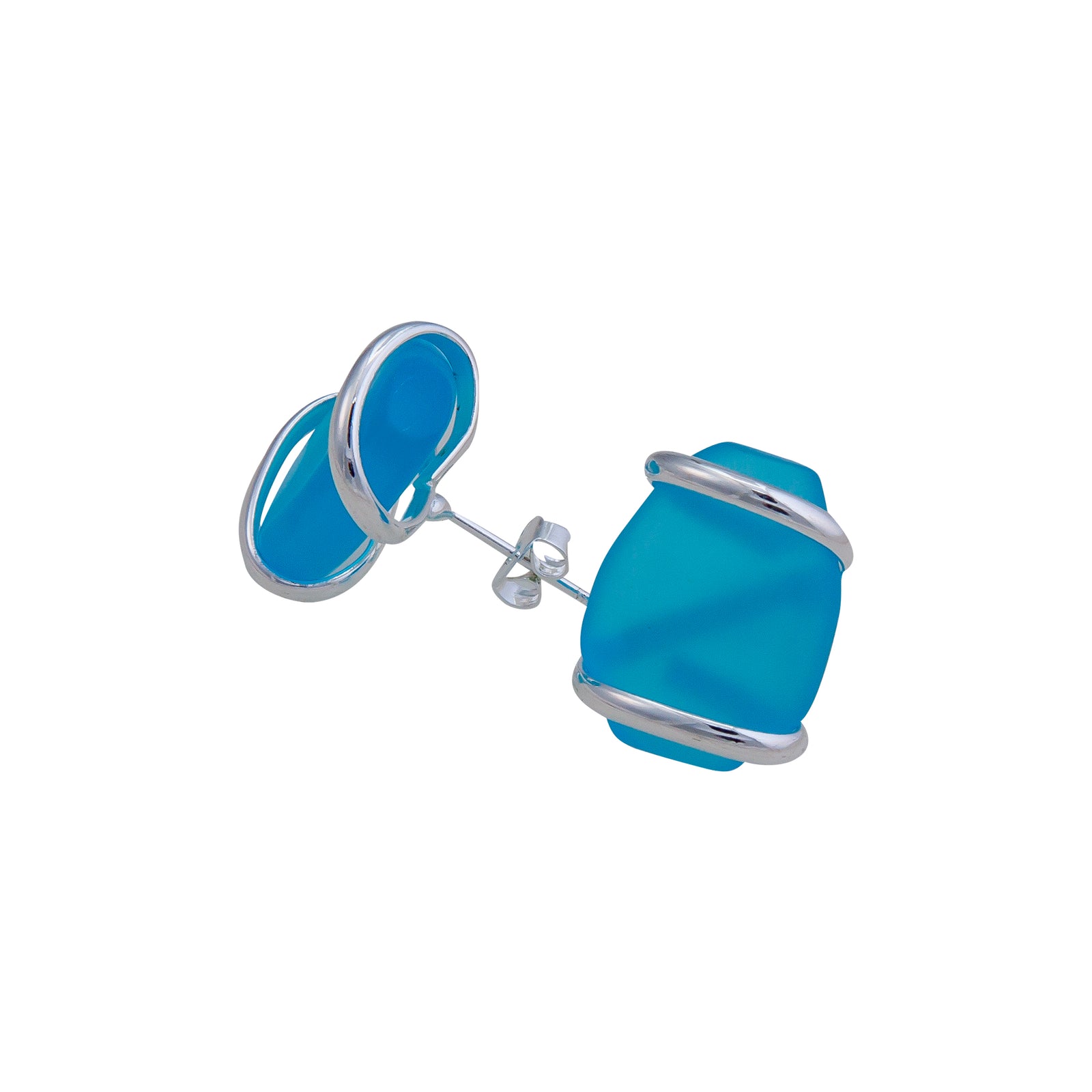 Blue Pompano Beach Glass Freeform Post Earring | Charles Albert Jewelry