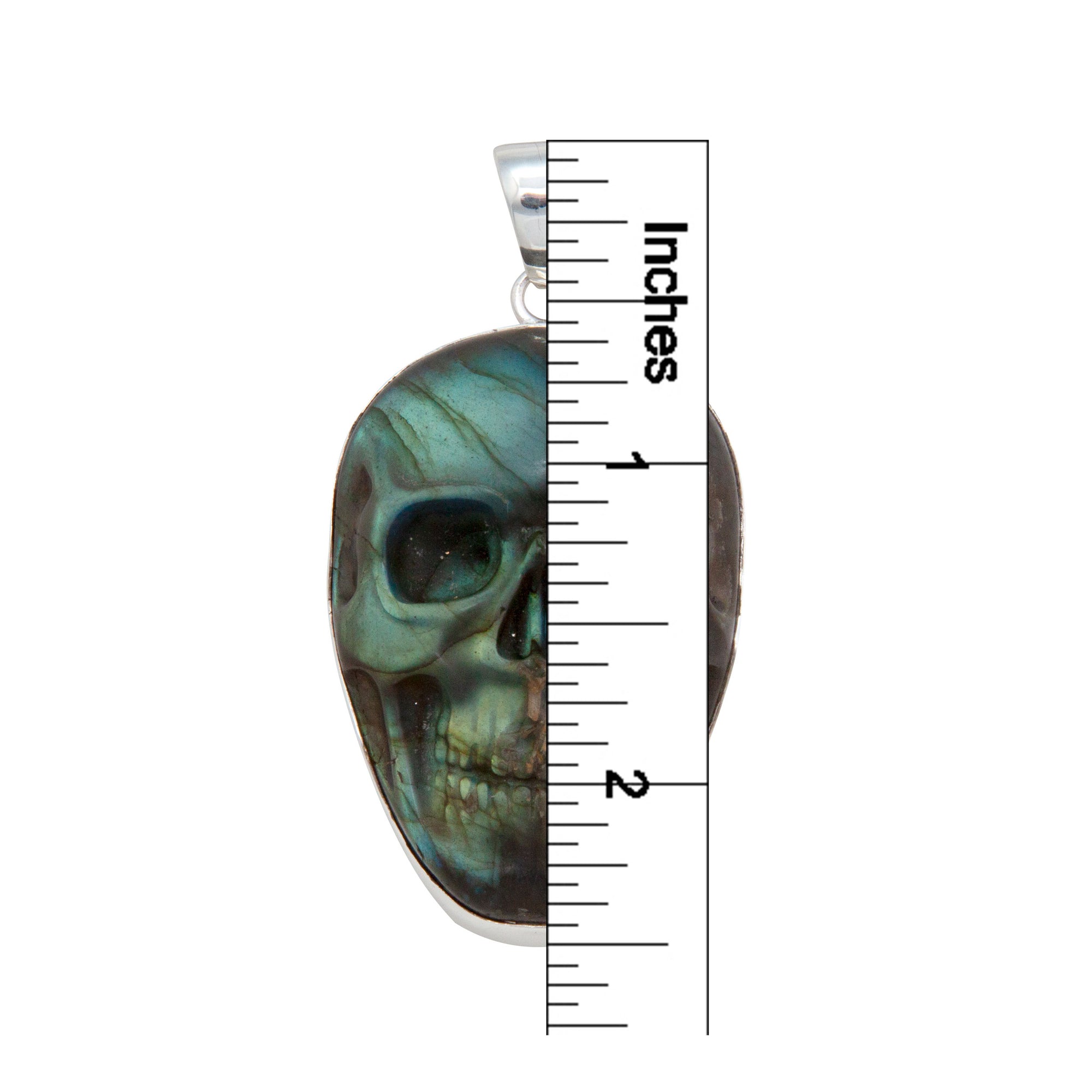 Silver Labradorite Skull Pendant - Large | Charles Albert Jewelry