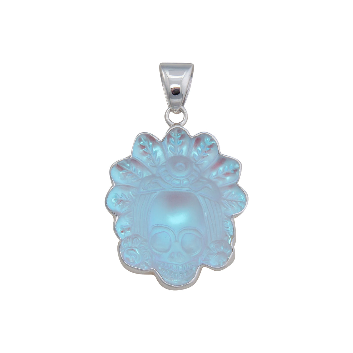 Sterling Silver Luminite Headdress Skull Pendant | Charles Albert Jewelry