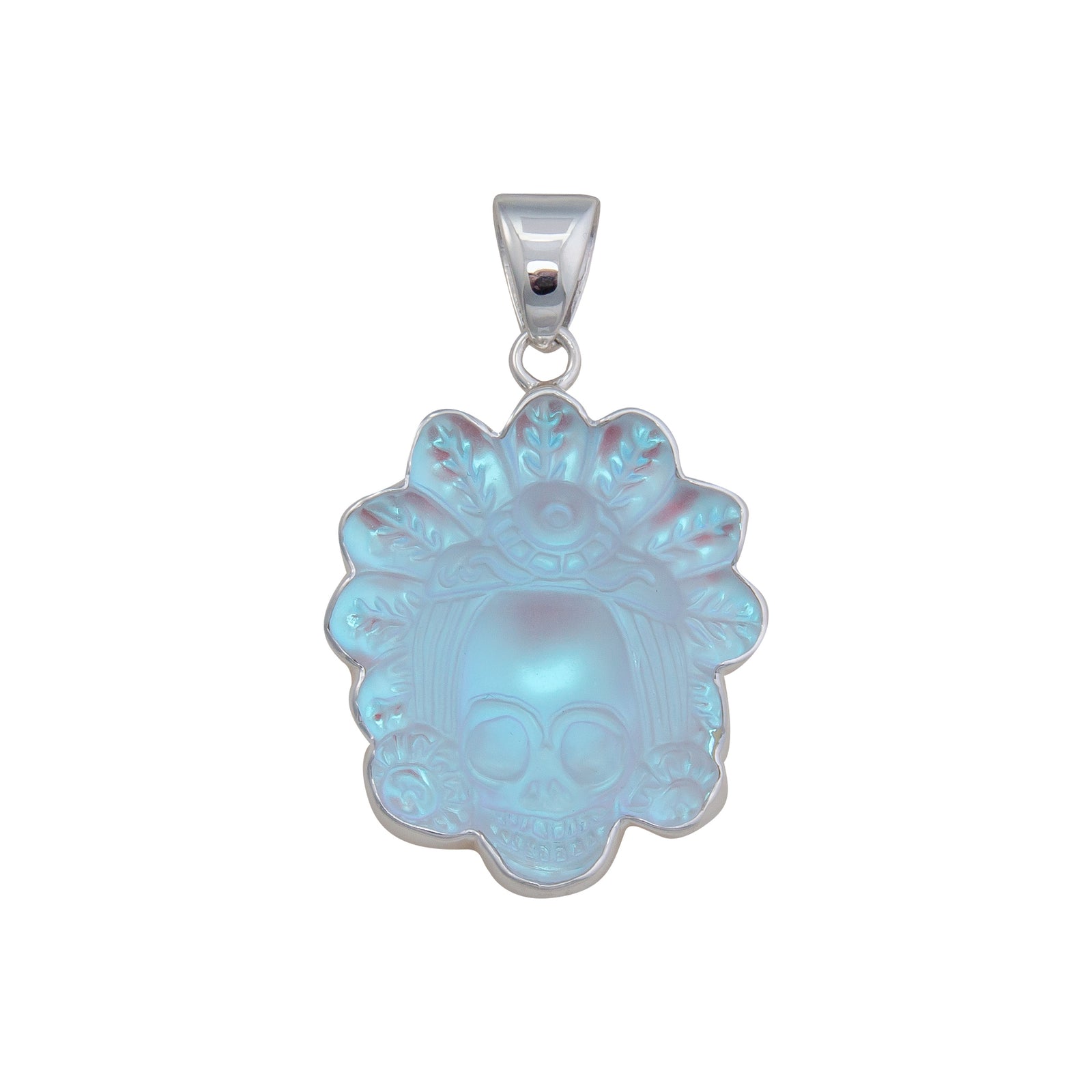 Sterling Silver Luminite Headdress Skull Pendant | Charles Albert Jewelry