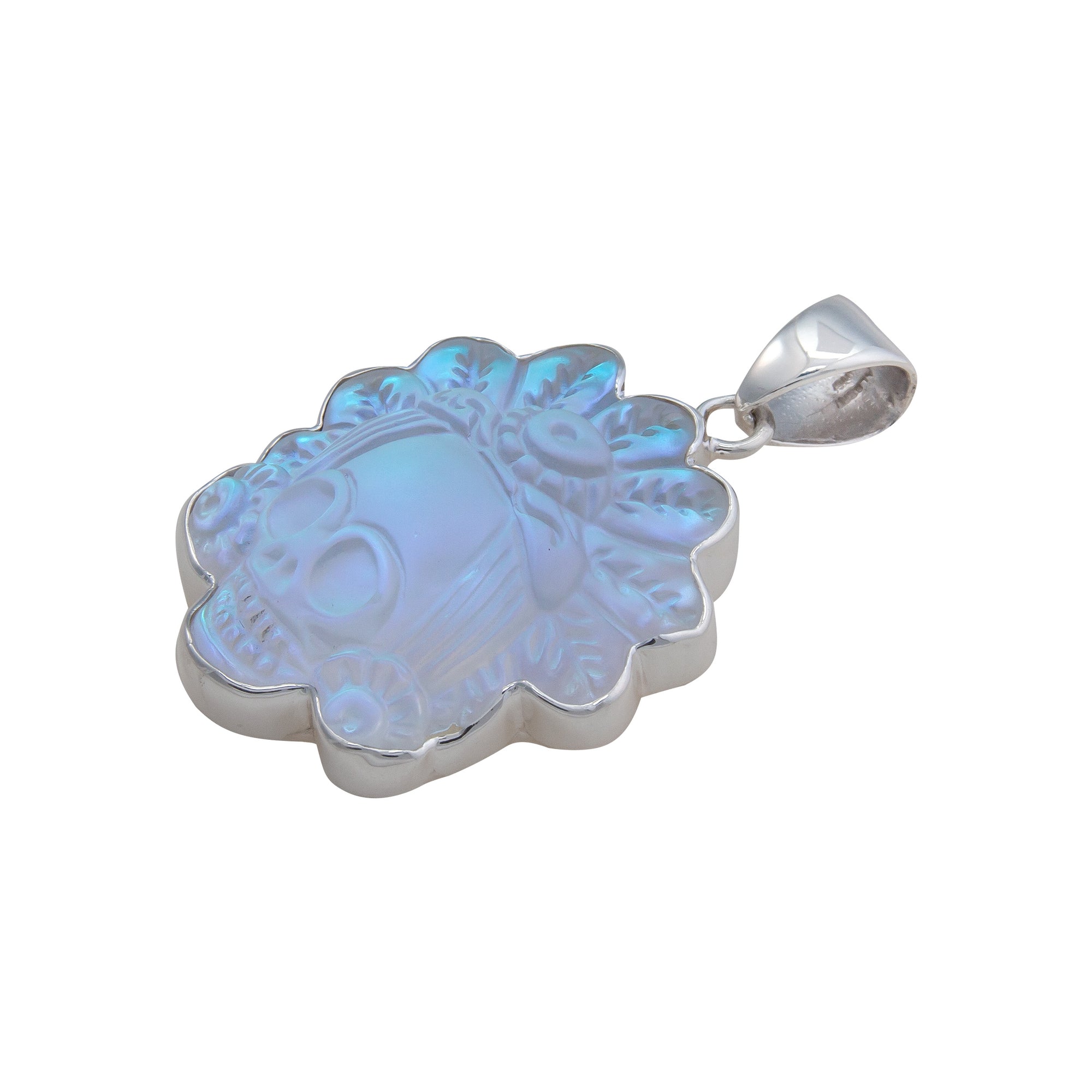 Sterling Silver Luminite Headdress Skull Pendant | Charles Albert Jewelry