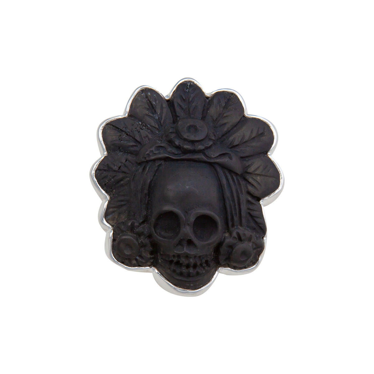 Sterling Silver Obsidian Headdress Skull Adjustable Ring | Charles Albert Jewelry