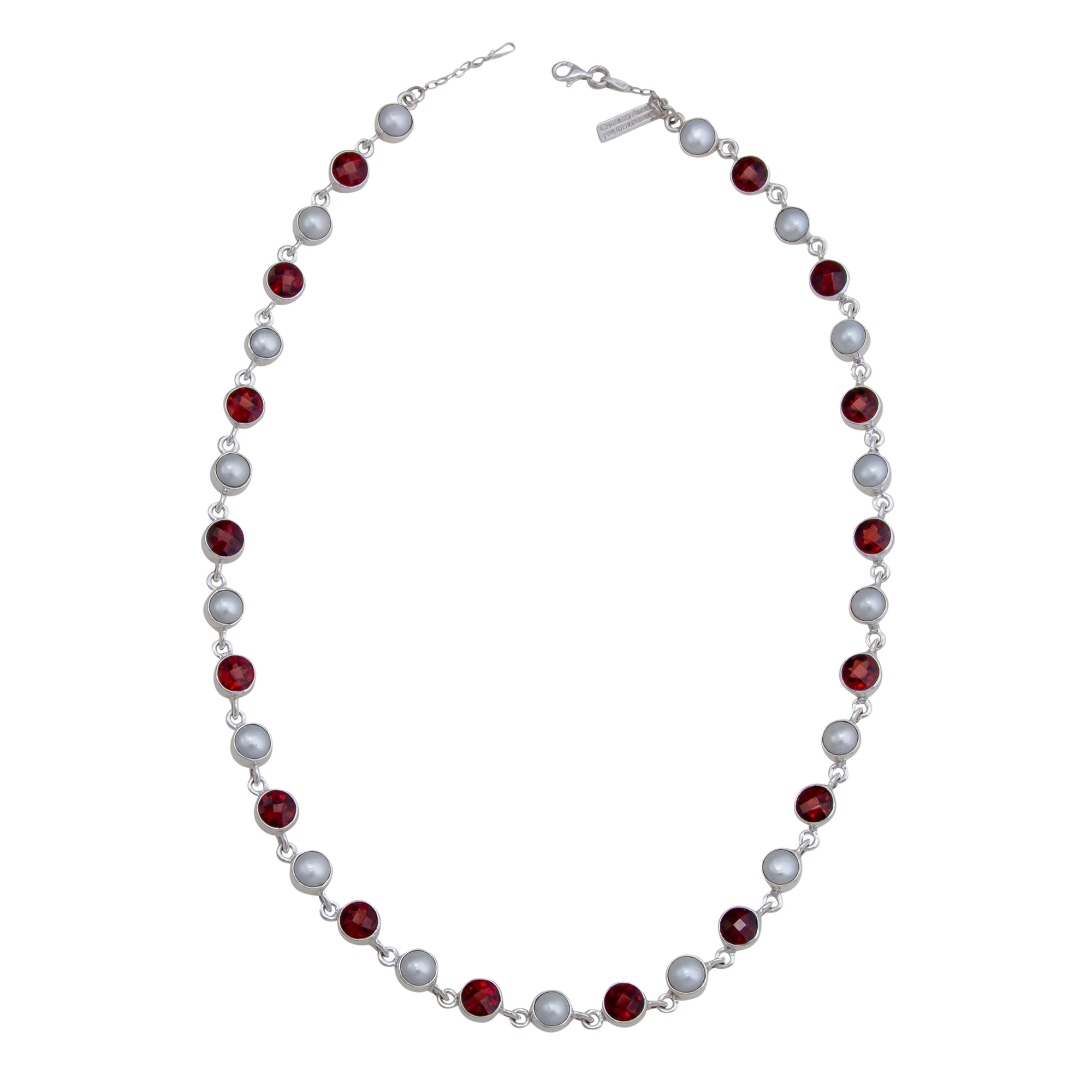 Sterling Silver Garnet and Pearl Necklace | Charles Albert Jewelry