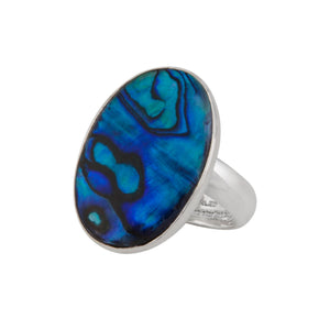 Sterling Silver Oval Blue Abalone Adjustable Ring | Charles Albert Jewelry