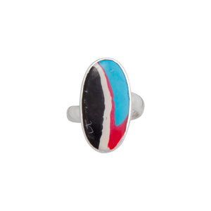 Sterling Silver Blue Fordite Oval Petite Adjustable Ring | Charles Albert Jewelry