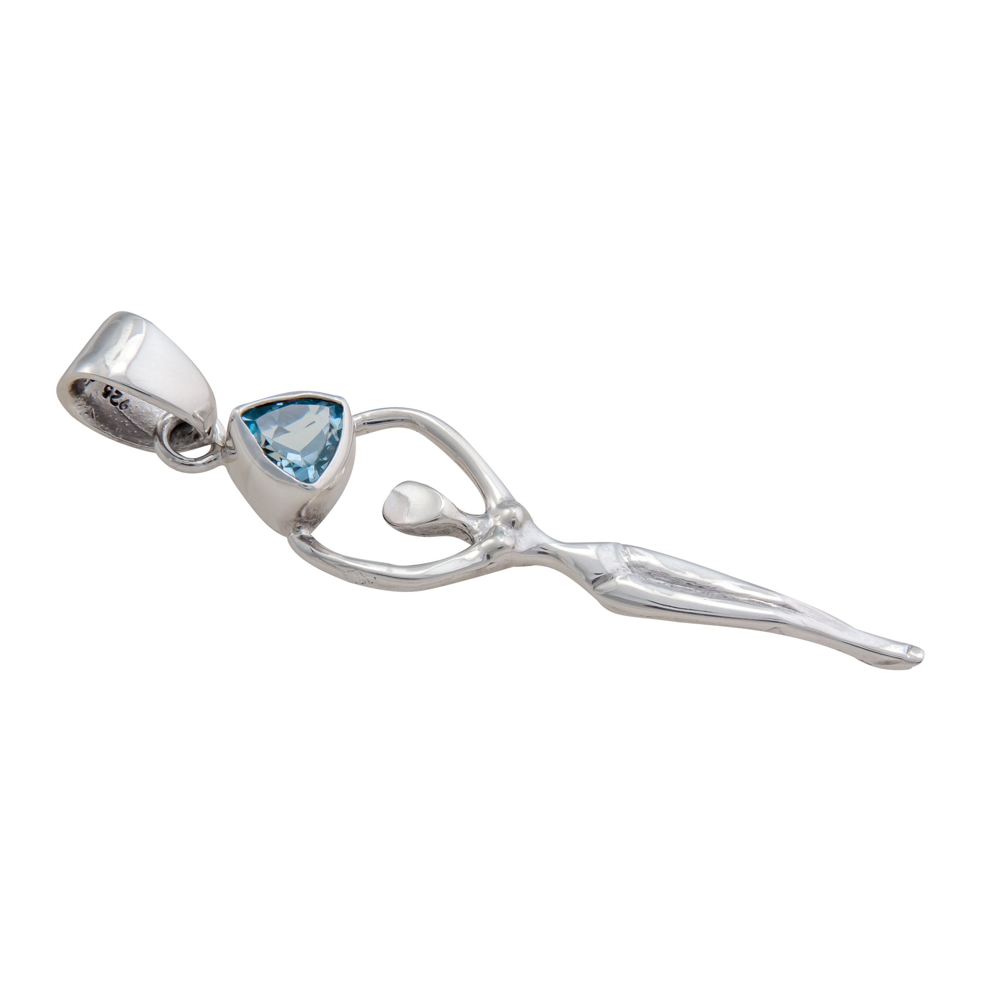 Sterling Silver Blue Topaz Trillion Goddess Pendant | Charles Albert Jewelry