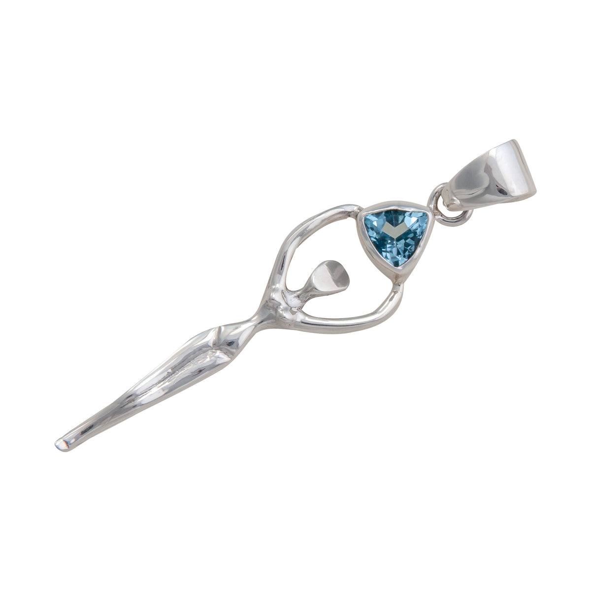 Sterling Silver Blue Topaz Trillion Goddess Pendant | Charles Albert Jewelry