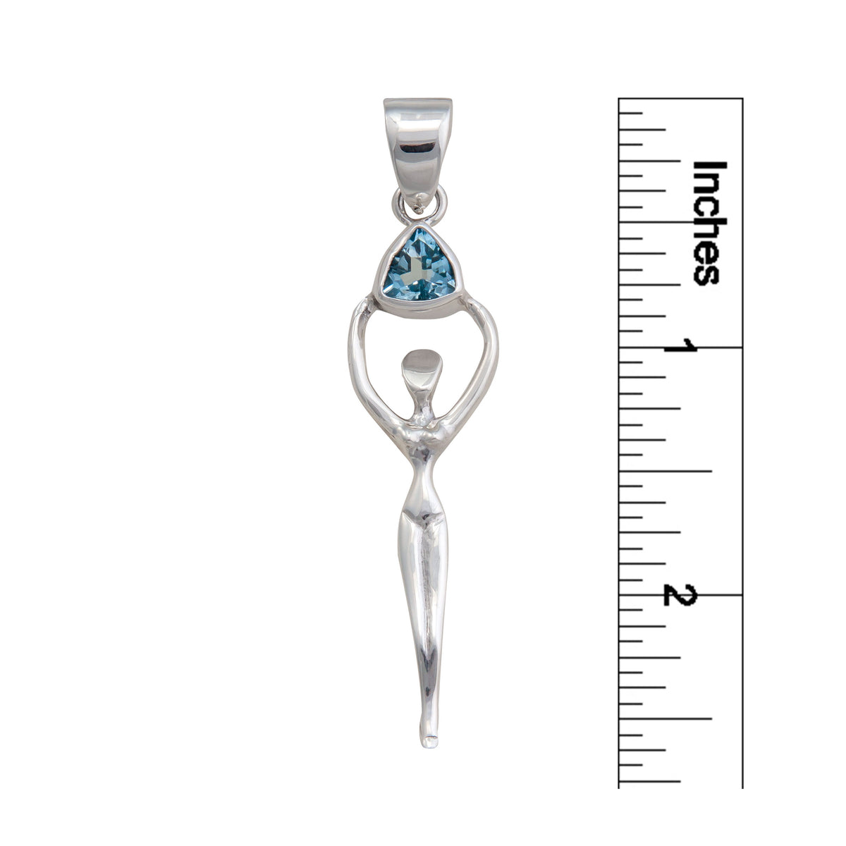 Sterling Silver Blue Topaz Trillion Goddess Pendant | Charles Albert Jewelry