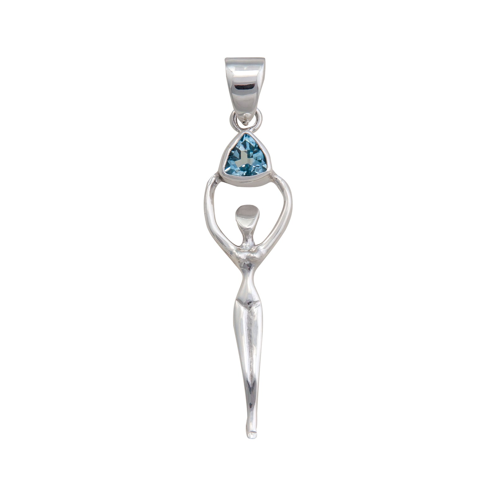 Sterling Silver Blue Topaz Trillion Goddess Pendant | Charles Albert Jewelry