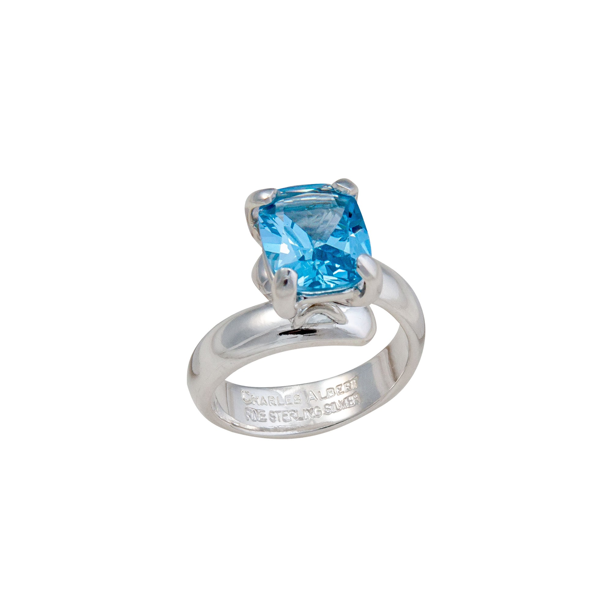 Sterling Silver Blue Topaz Azul Prong Set Adjustable Ring | Charles Albert Jewelry