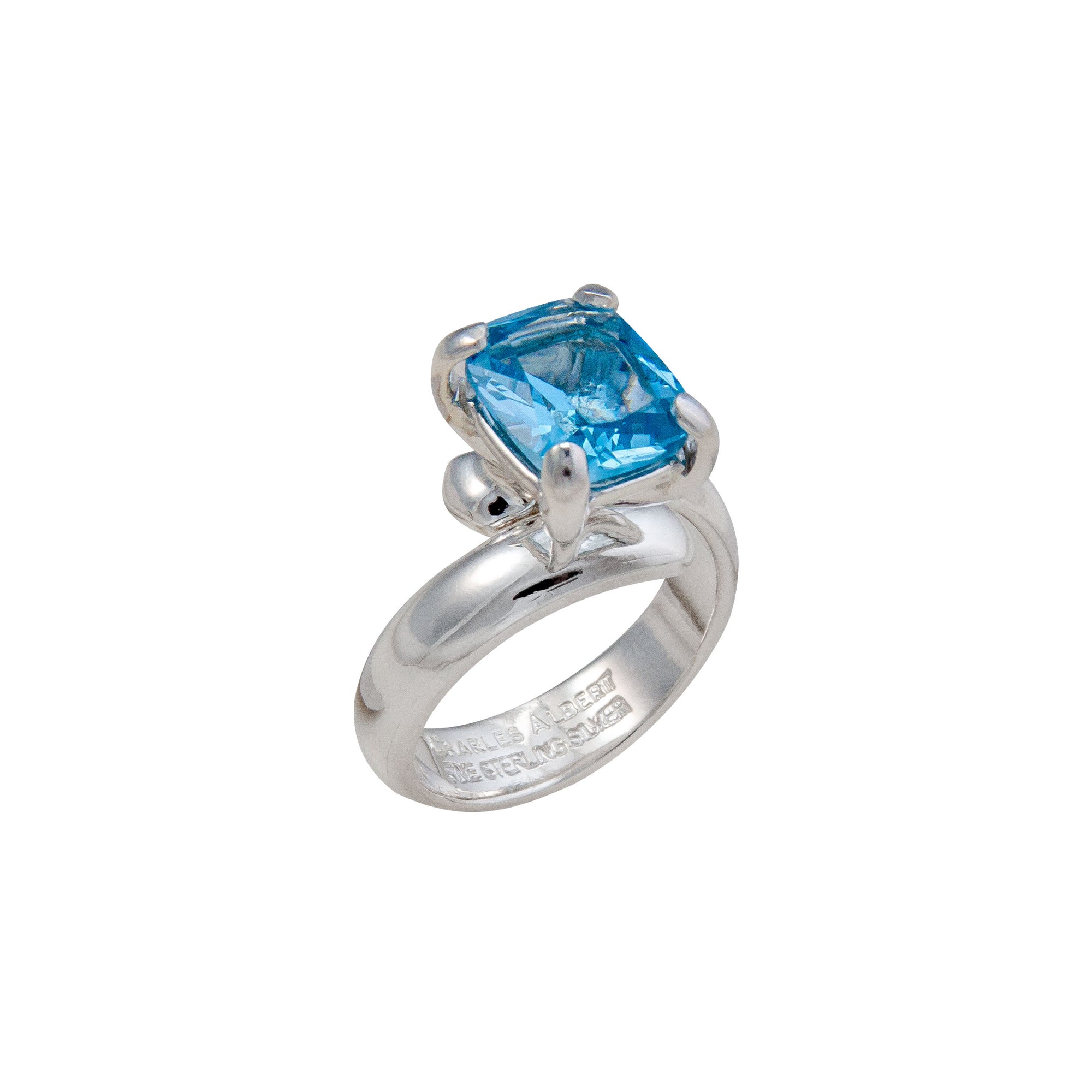 Sterling Silver Blue Topaz Azul Prong Set Adjustable Ring | Charles Albert Jewelry
