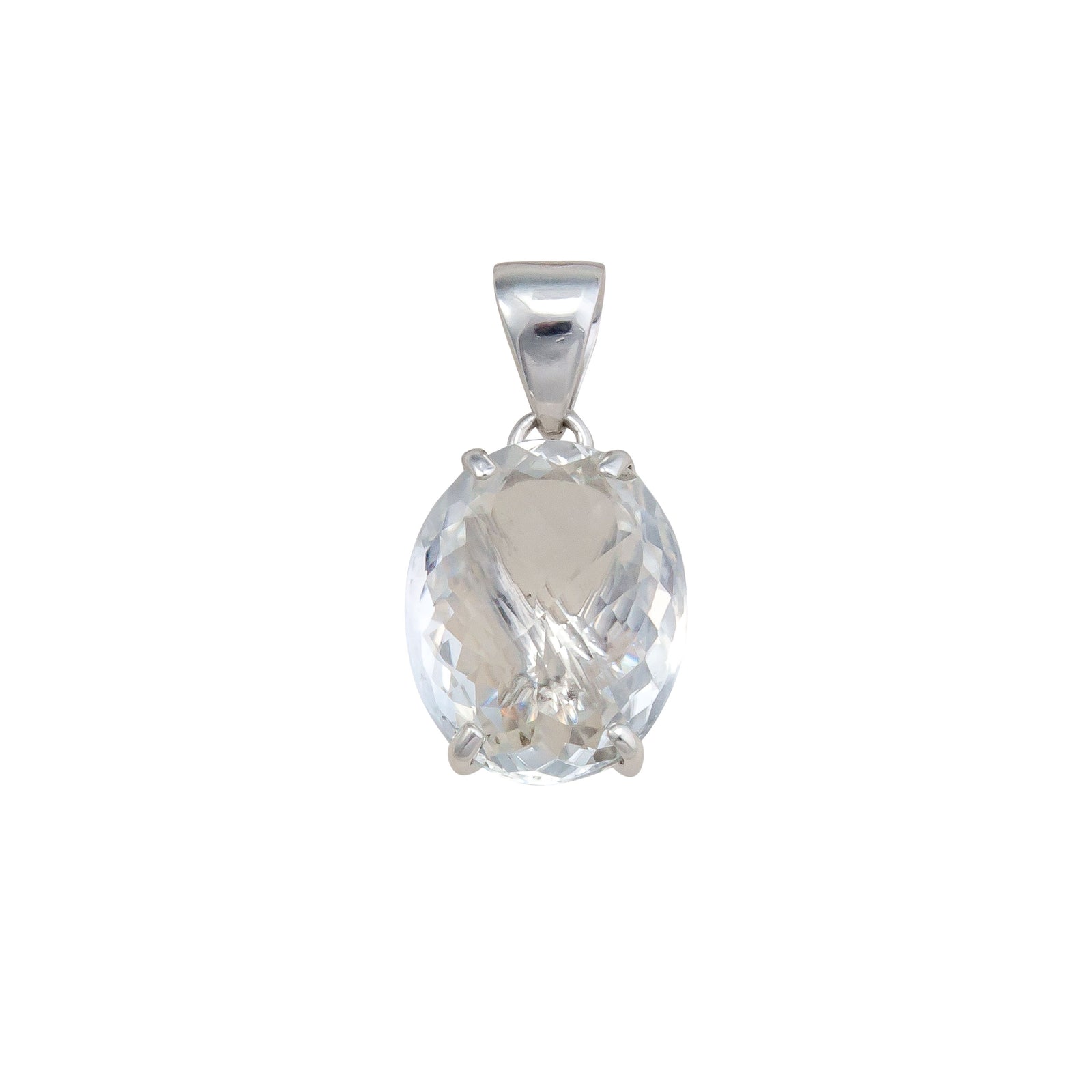Sterling Silver Clear Quartz Prong Set Pendant | Charles Albert Jewelry