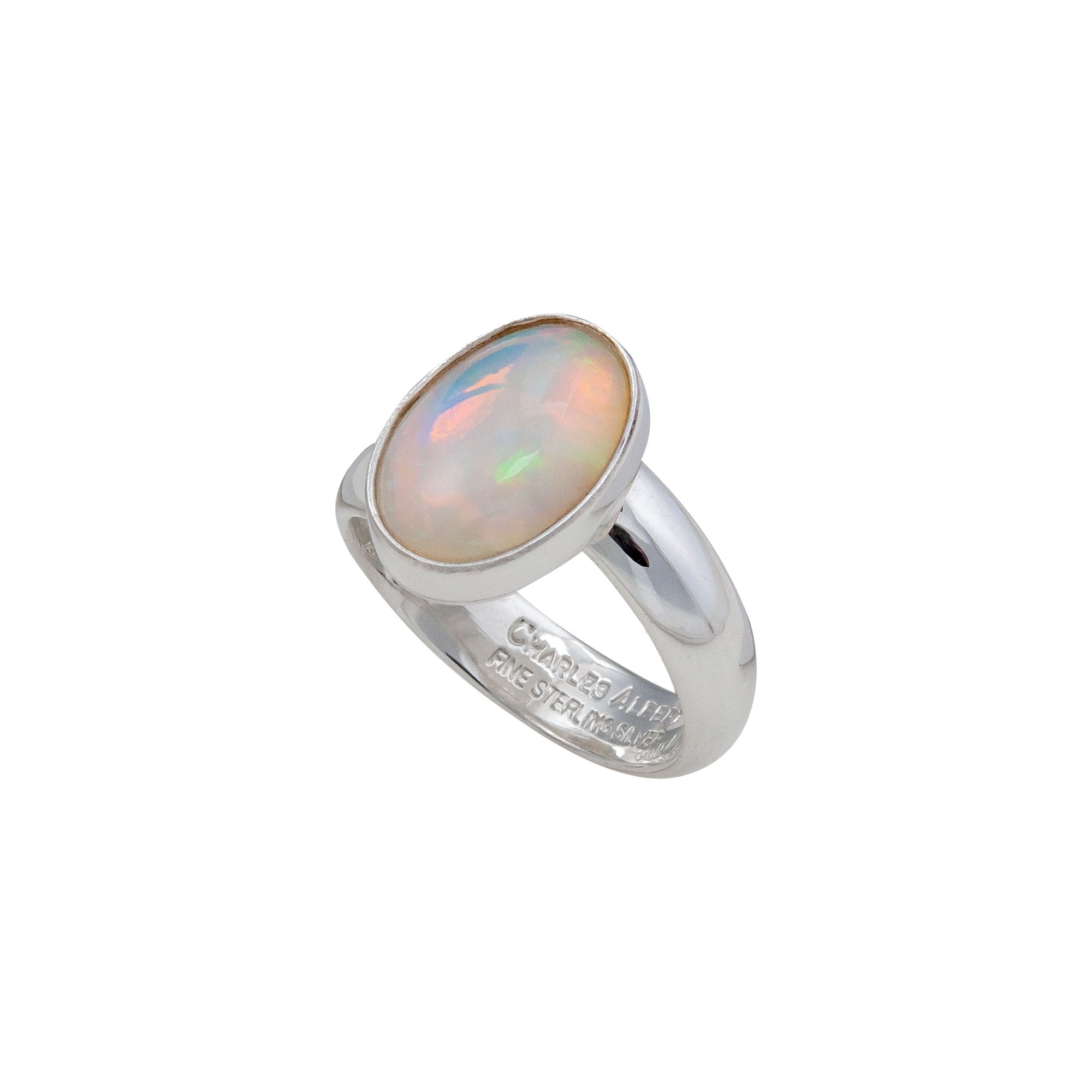 Sterling Silver Oval Ethiopian Opal Adjustable Ring | Charles Albert Jewelry