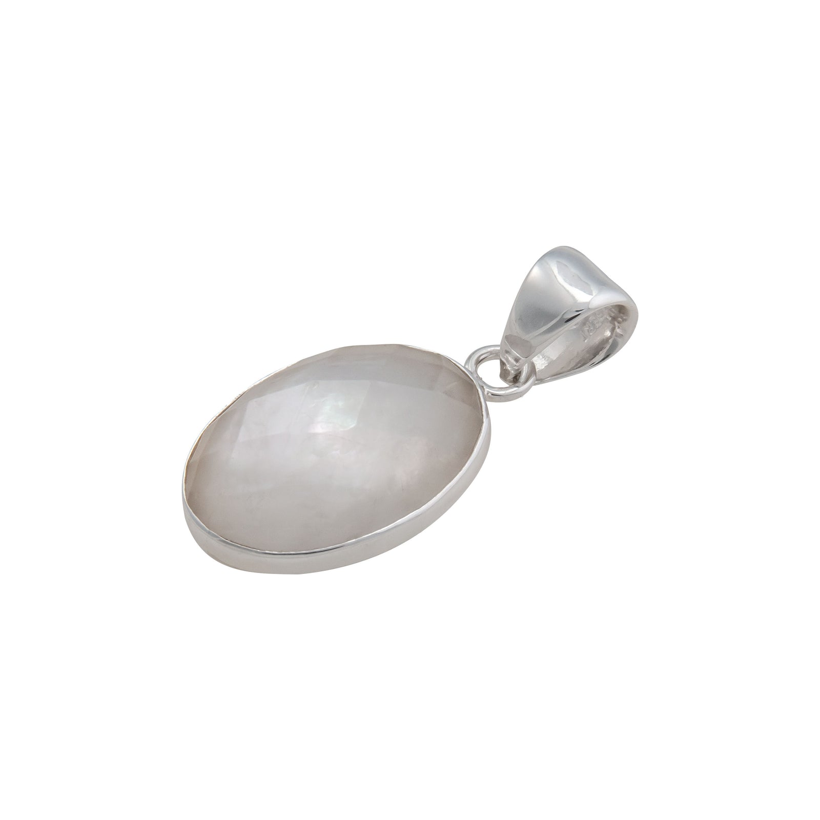 Sterling Silver Faceted Mother of Pearl Oval Pendant | Charles Albert Jewelry