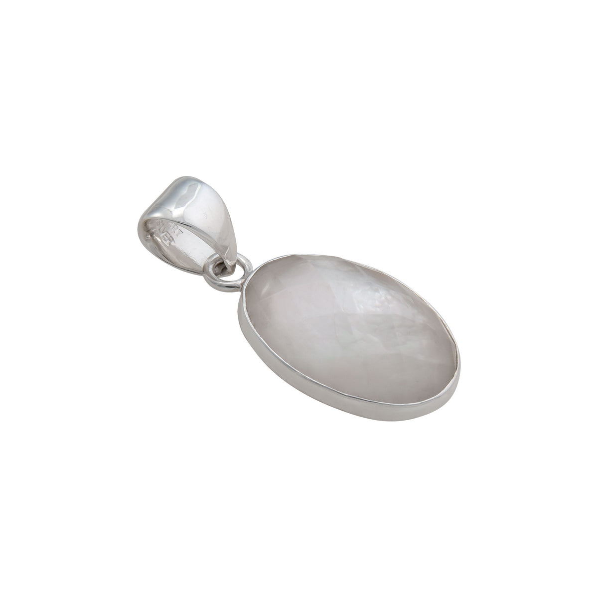 Sterling Silver Faceted Mother of Pearl Oval Pendant | Charles Albert Jewelry